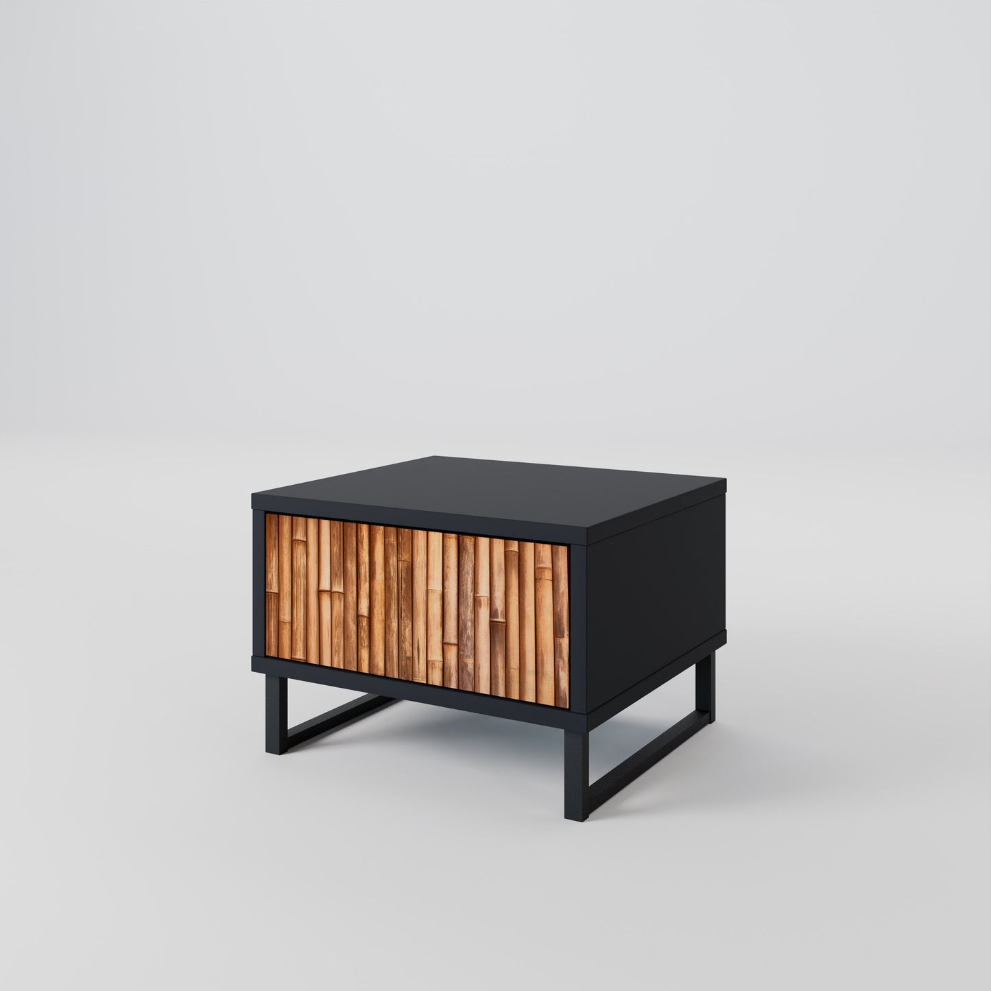 Comodino in LEGNO NATURALE con finitura nera