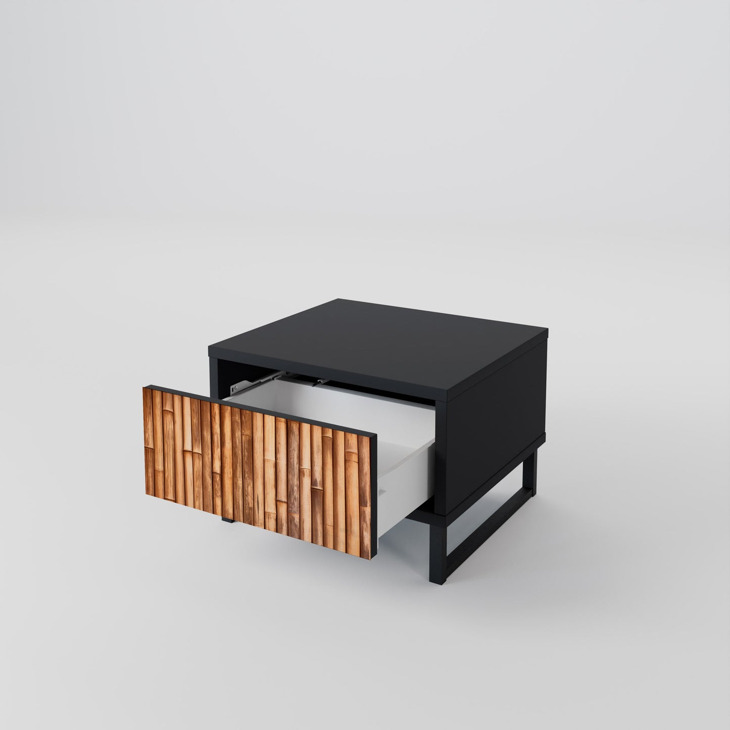 Comodino in LEGNO NATURALE con finitura nera