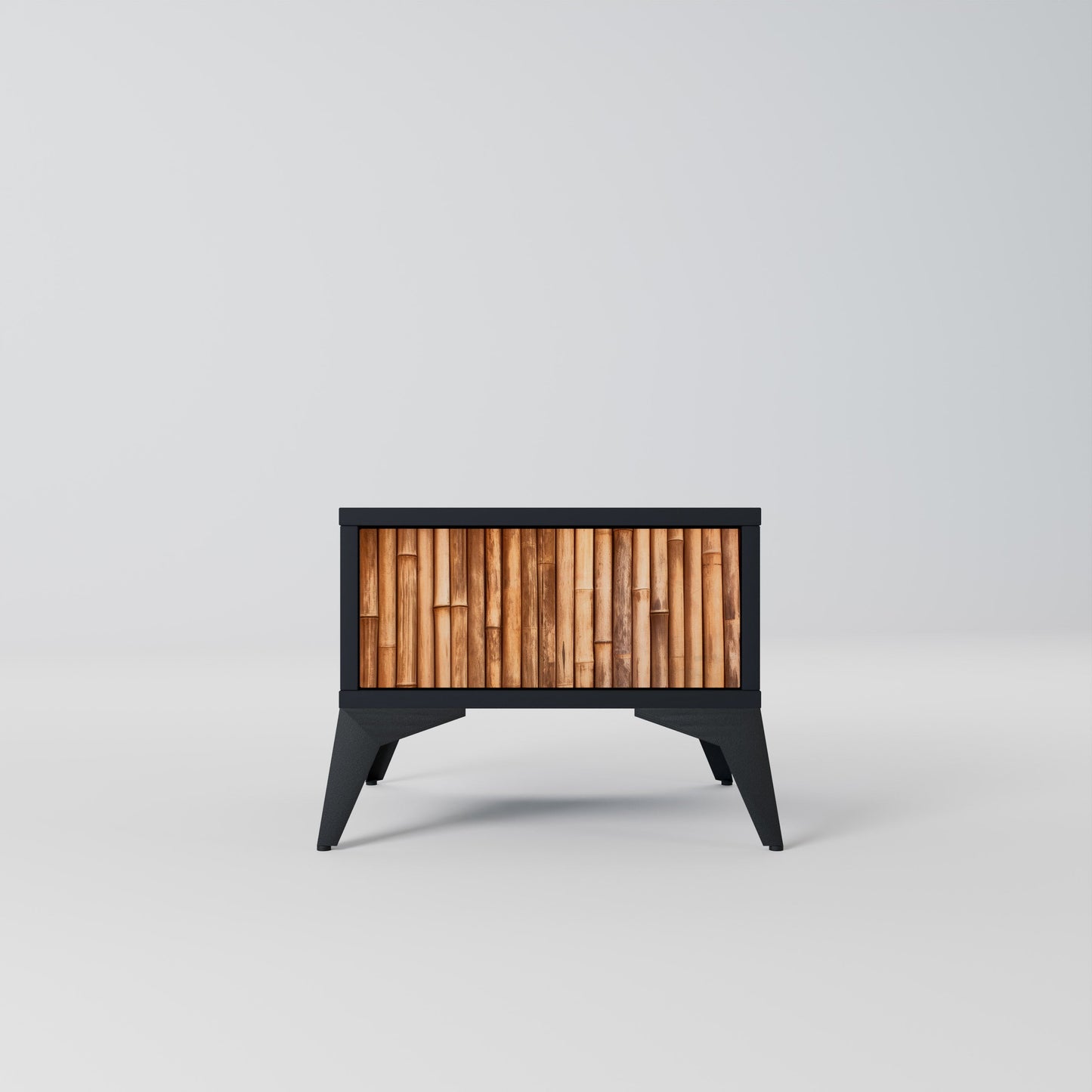 Comodino in LEGNO NATURALE con finitura nera