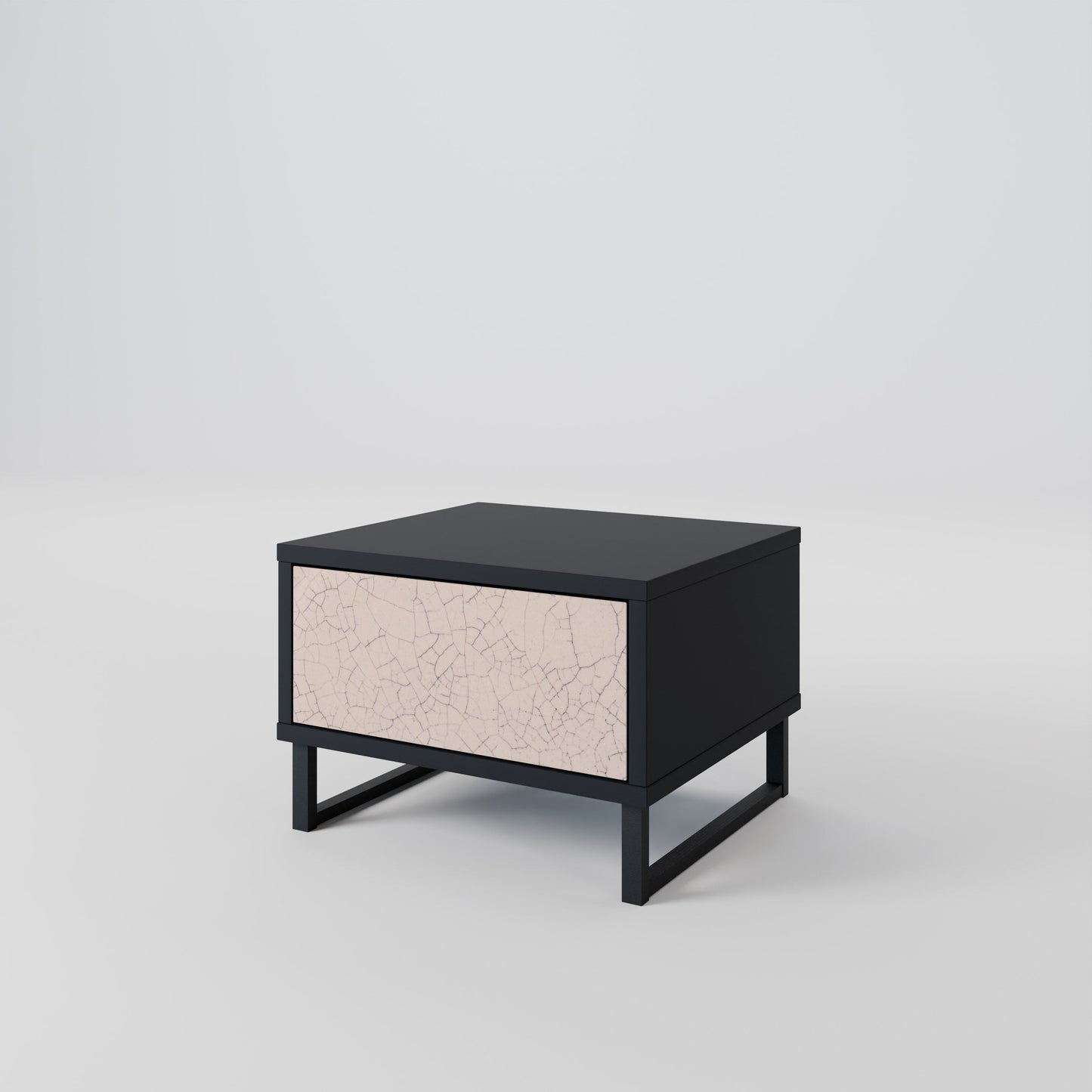 Comodino con texture in ceramica, finitura nera