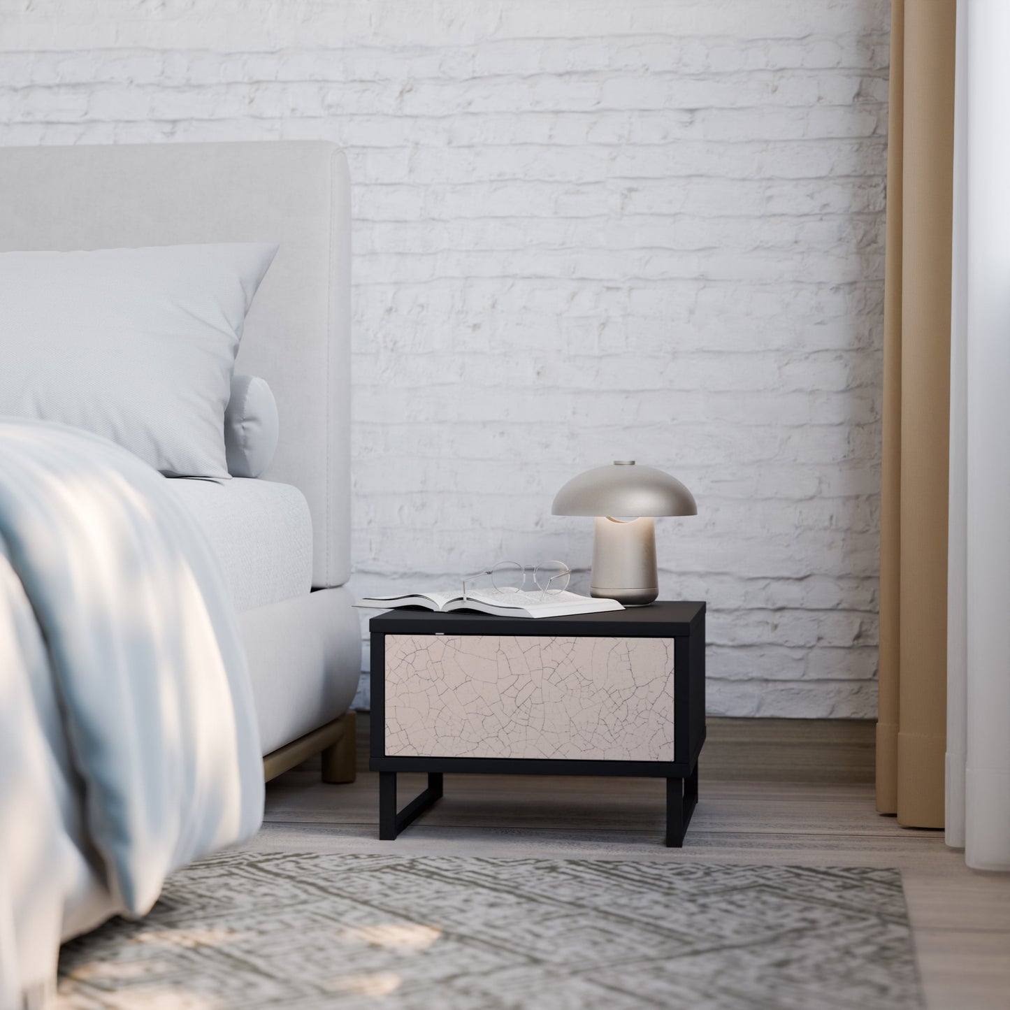 Comodino con texture in ceramica, finitura nera