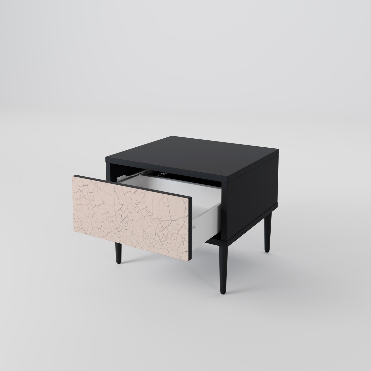 Comodino con texture in ceramica, finitura nera