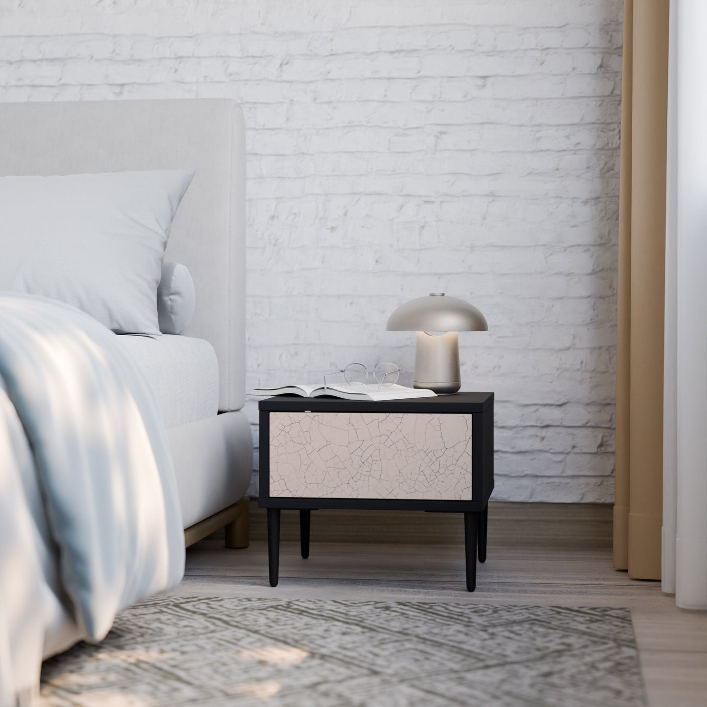 Comodino con texture in ceramica, finitura nera
