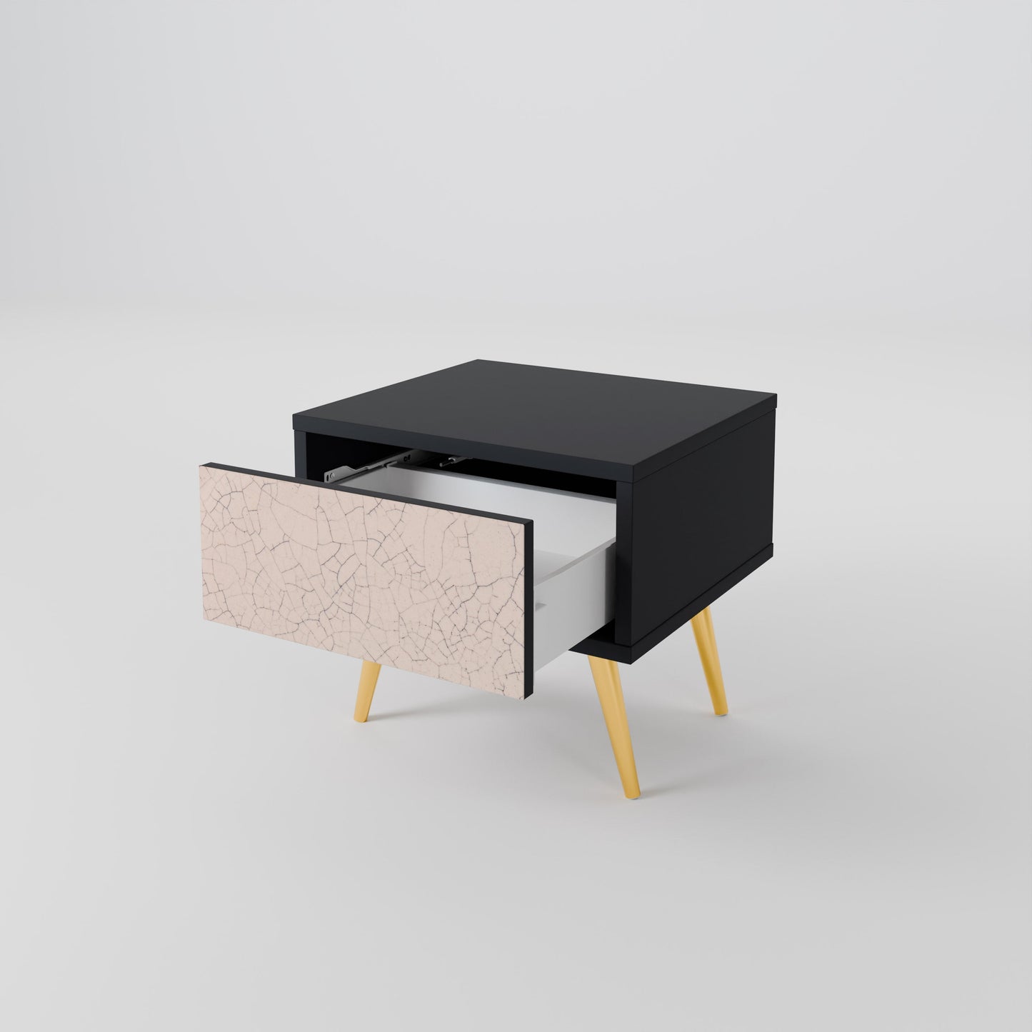 Comodino con texture in ceramica, finitura nera