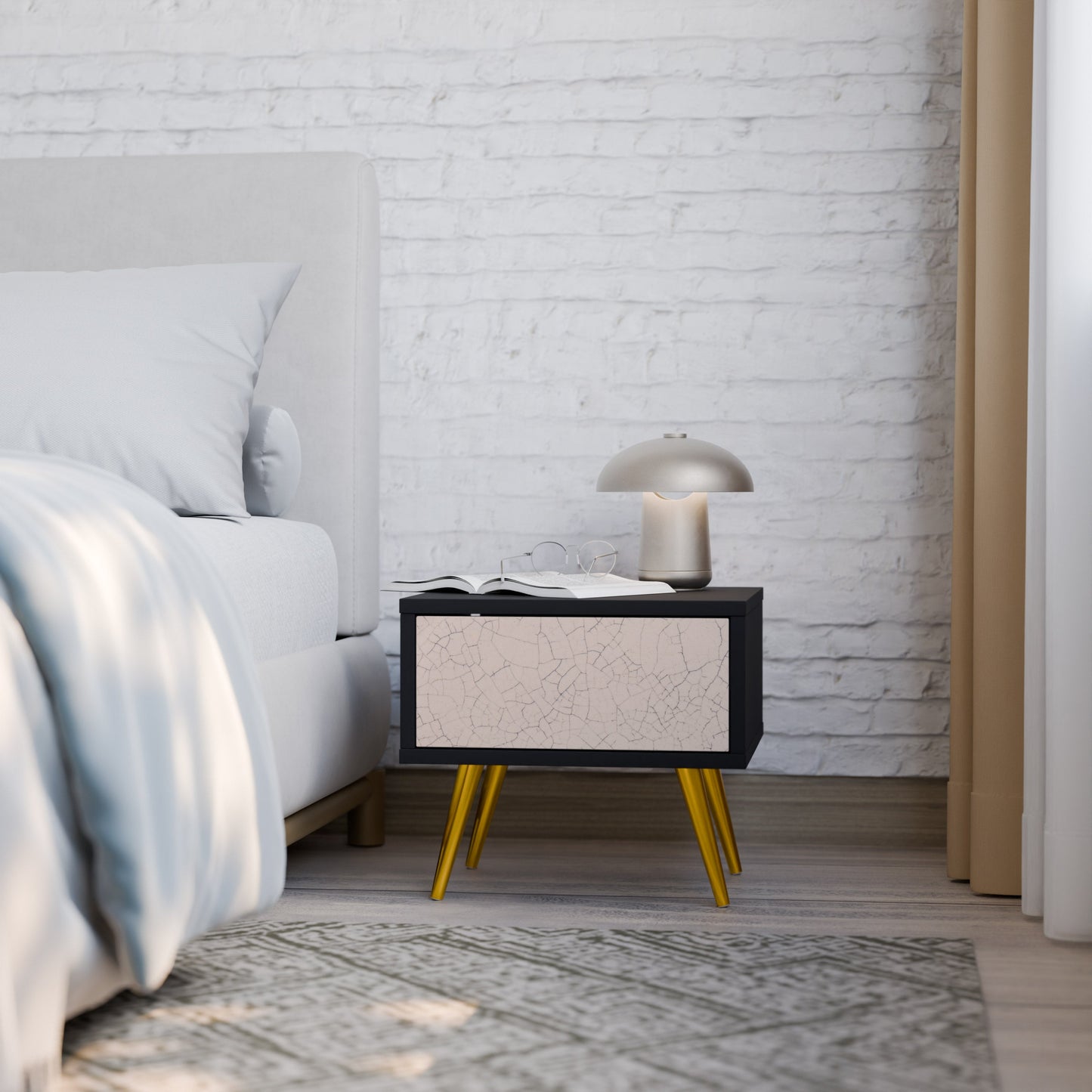 Comodino con texture in ceramica, finitura nera