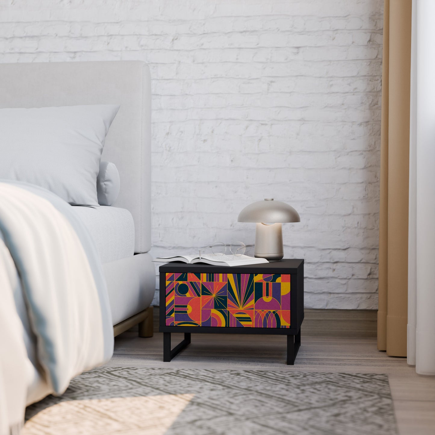 ELECTRIC PATTERNS Nightstand in Black Finish
