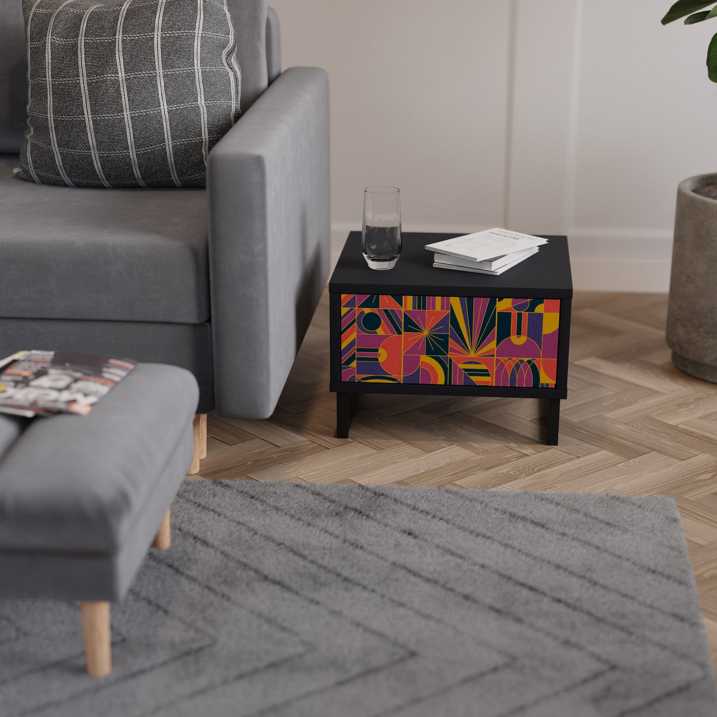 ELECTRIC PATTERNS Nightstand in Black Finish