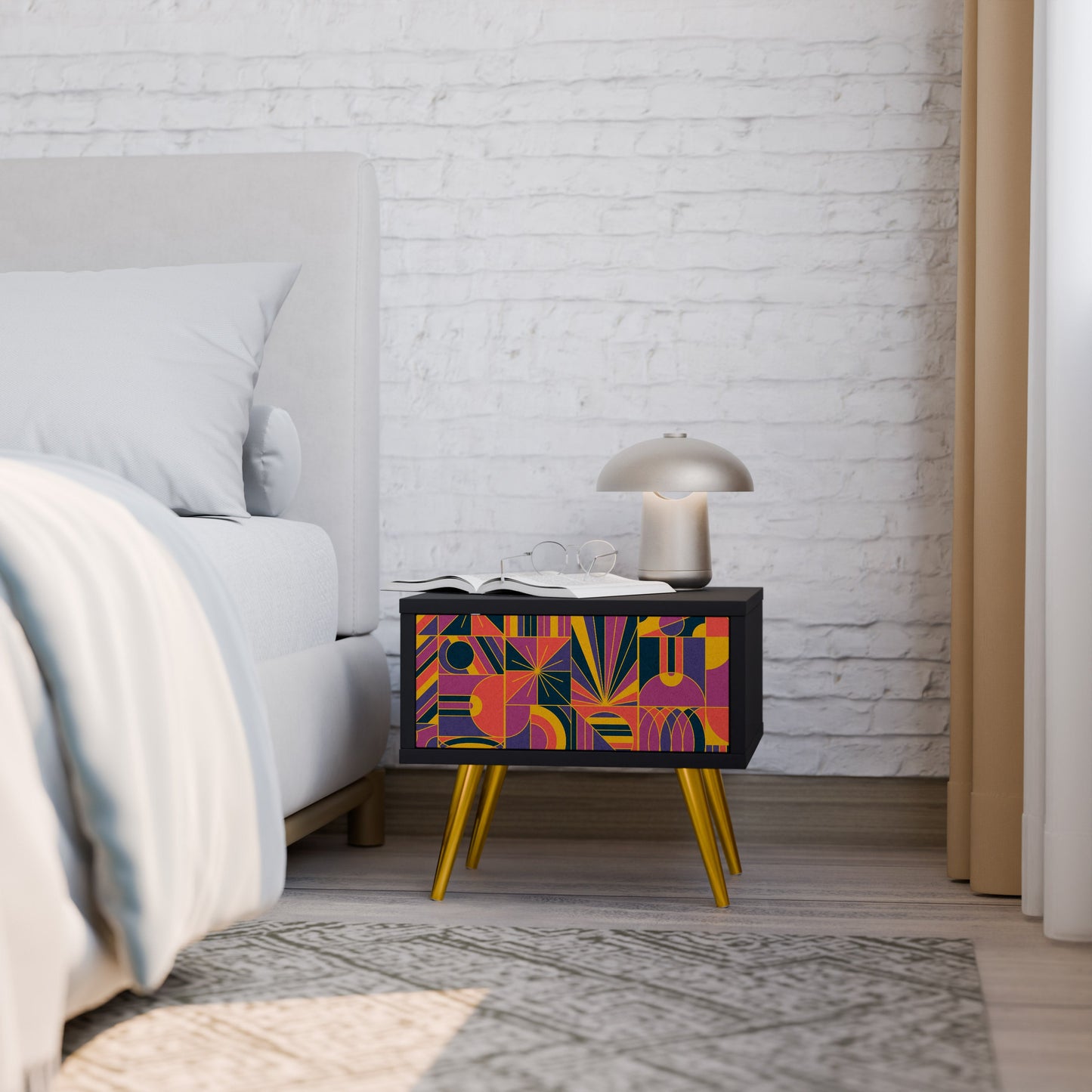 ELECTRIC PATTERNS Nightstand in Black Finish