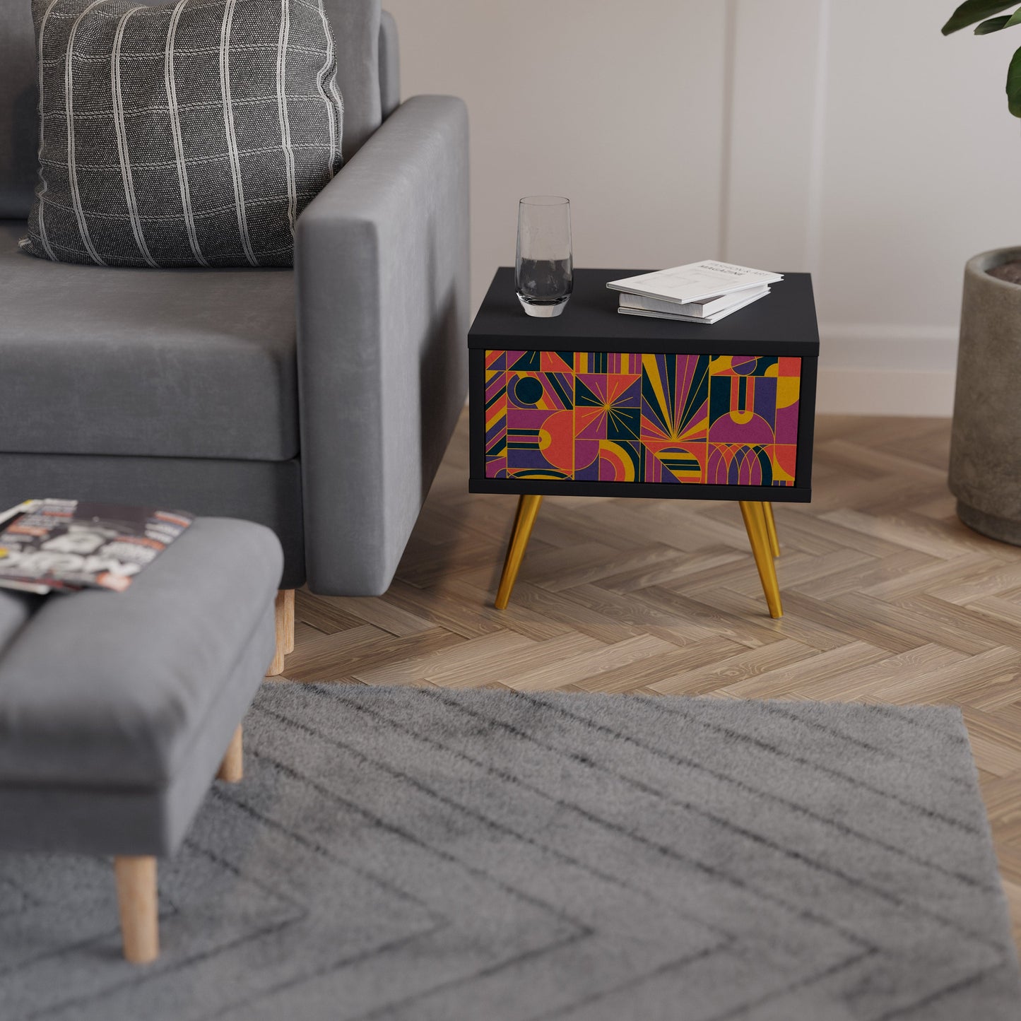 ELECTRIC PATTERNS Nightstand in Black Finish