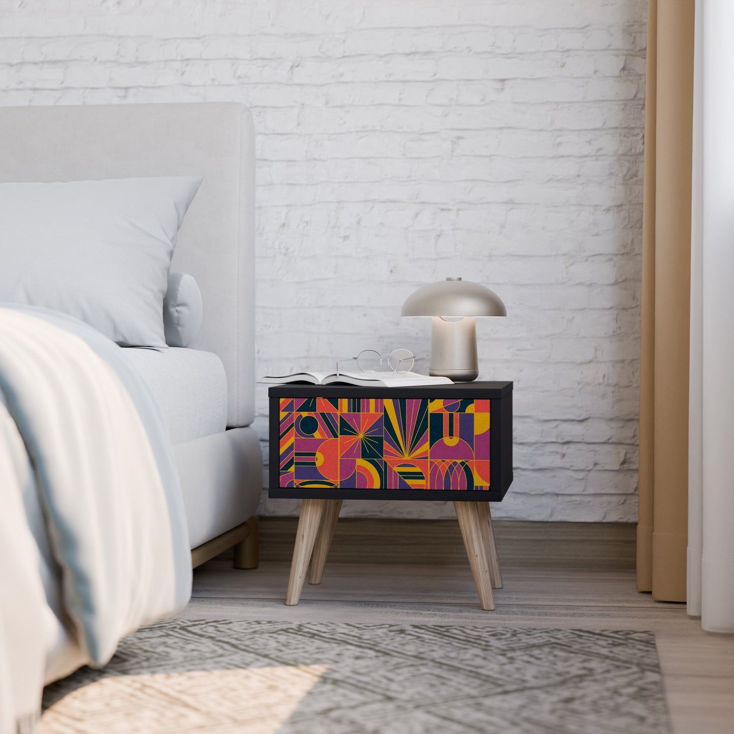 ELECTRIC PATTERNS Nightstand in Black Finish