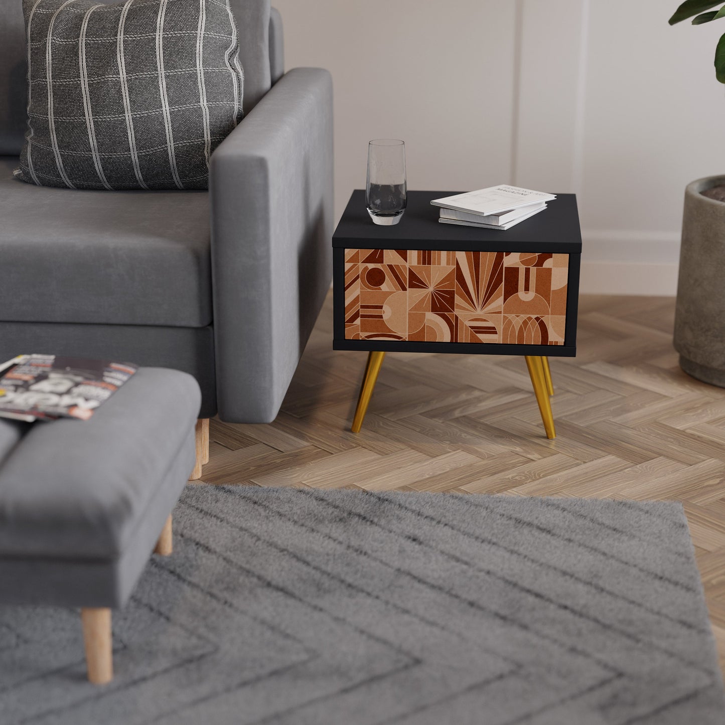 PRISM MOSAIC Nightstand in Black Finish