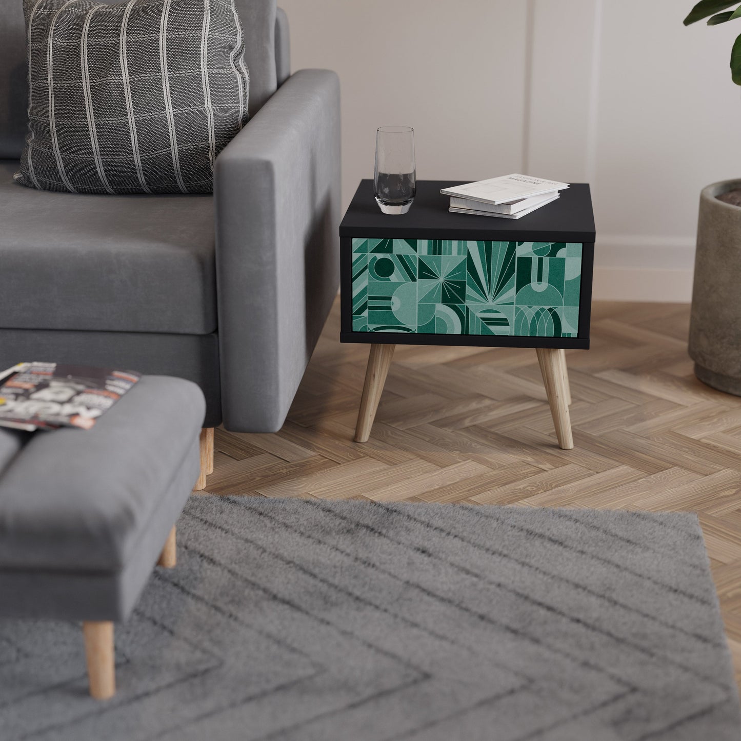 HARMONIC GRID Nightstand in Black Finish