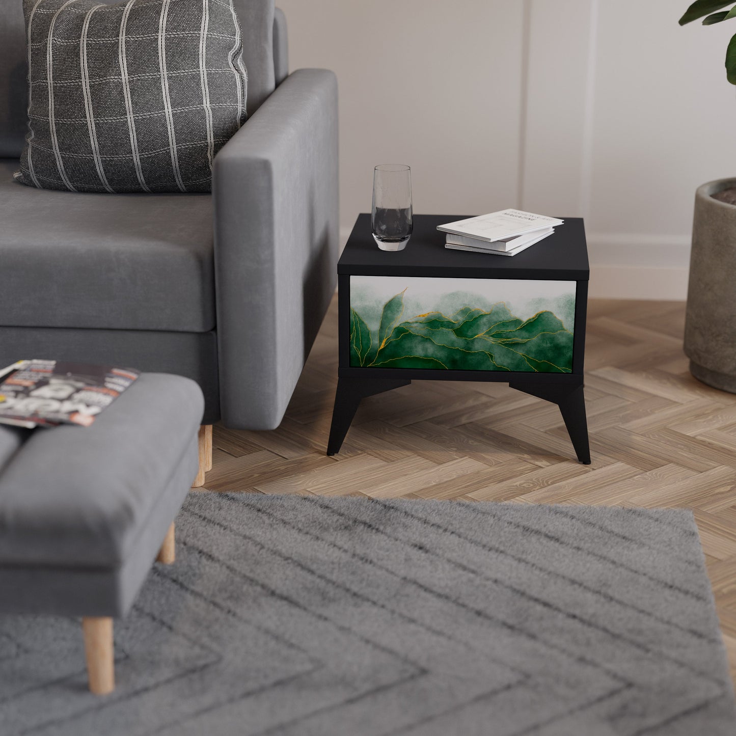 EXPENSIVE NATURE Nightstand in Black Finish