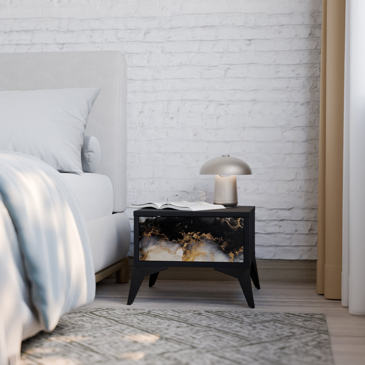 MARBLE OF TOMMORROW Nightstand in Black Finish