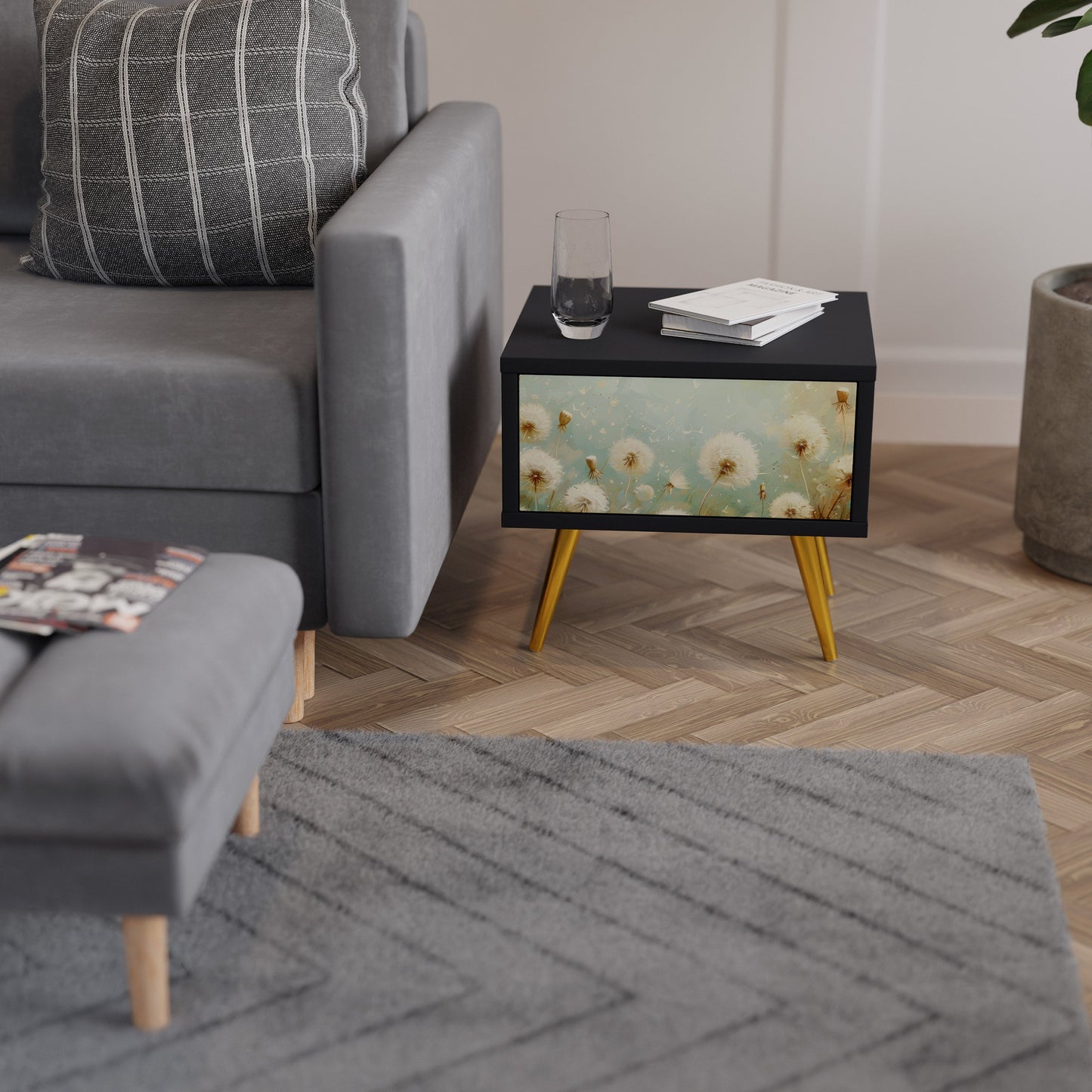 DREAMY MEADOW Nightstand in Black Finish