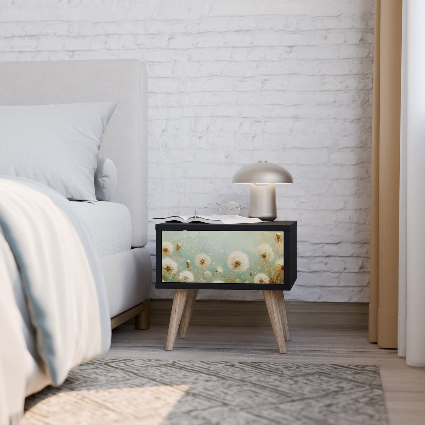 DREAMY MEADOW Nightstand in Black Finish