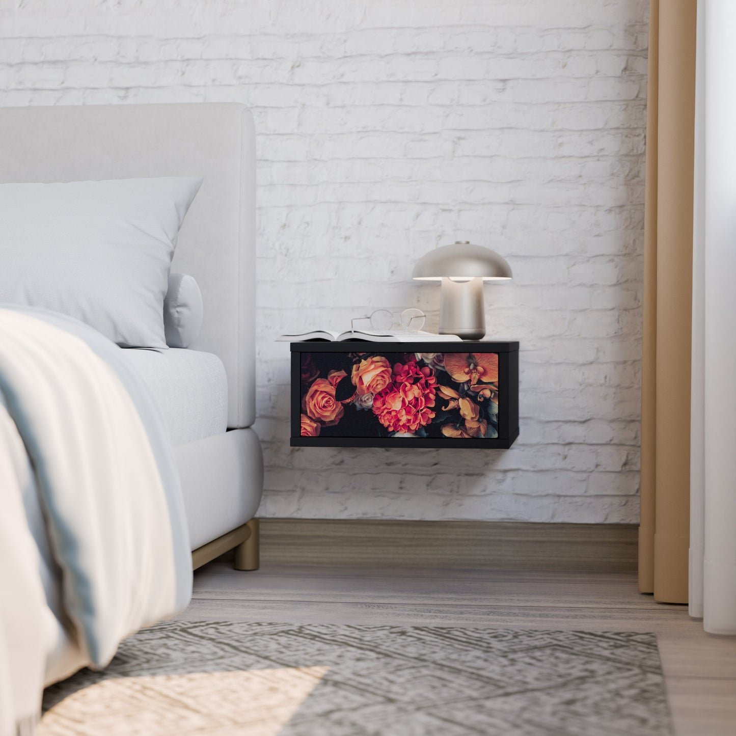 NEVERENDING BLOOM Nightstand in Black Finish