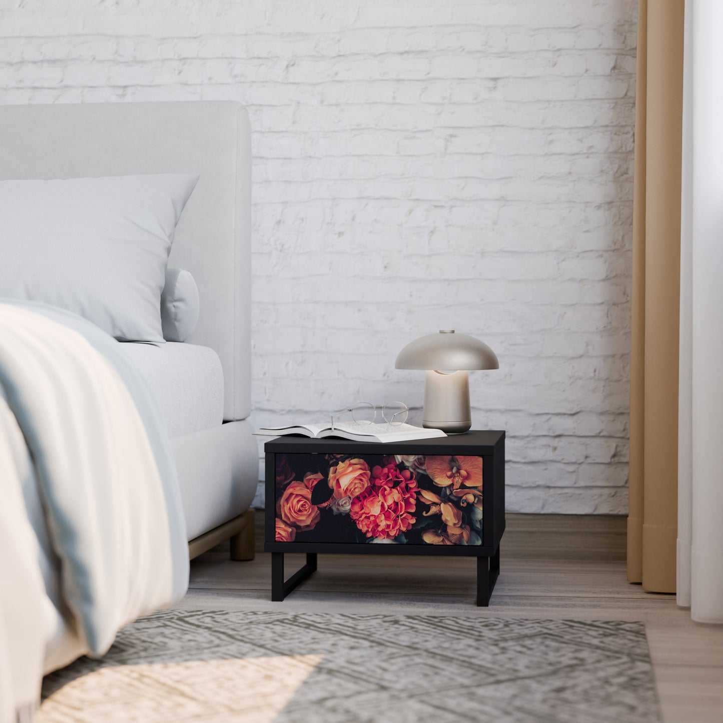 NEVERENDING BLOOM Nightstand in Black Finish