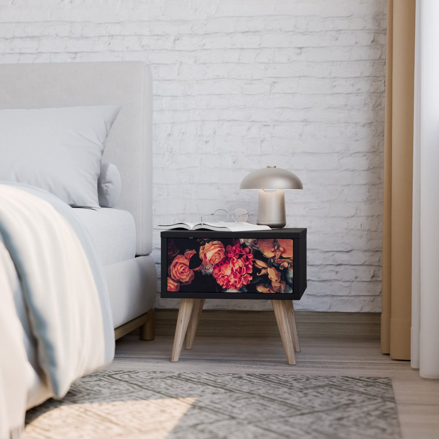 NEVERENDING BLOOM Nightstand in Black Finish