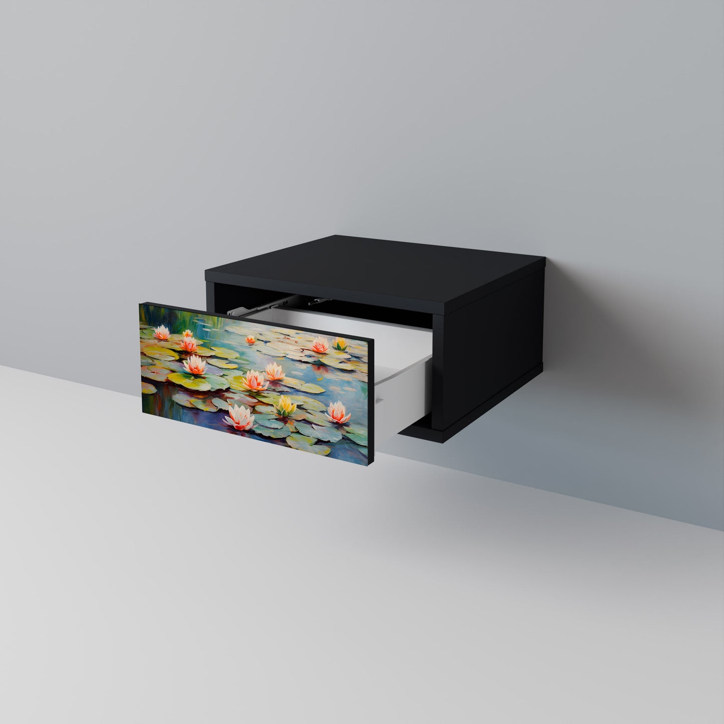 BLOOMING WATERS Nightstand in Black Finish