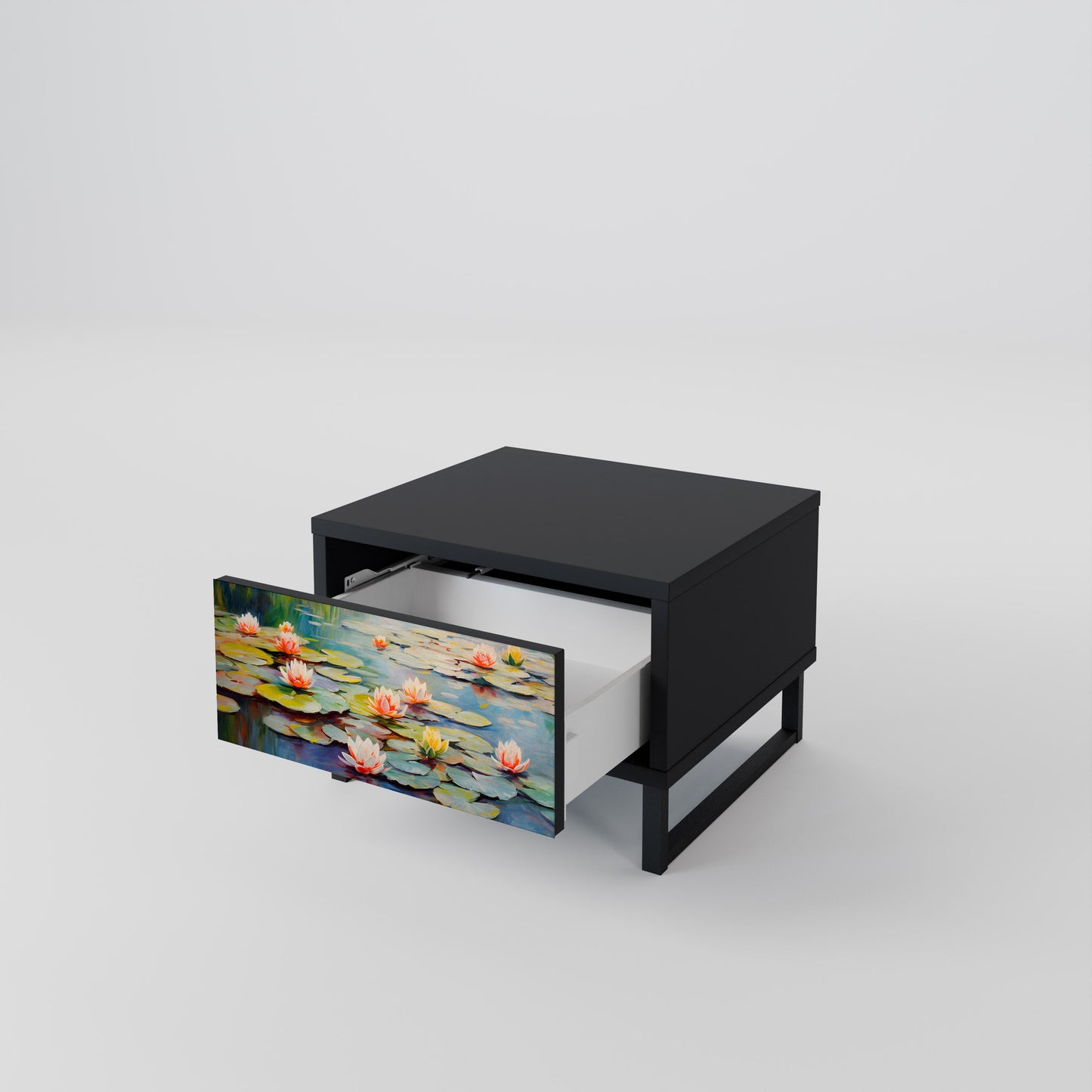 BLOOMING WATERS Nightstand in Black Finish