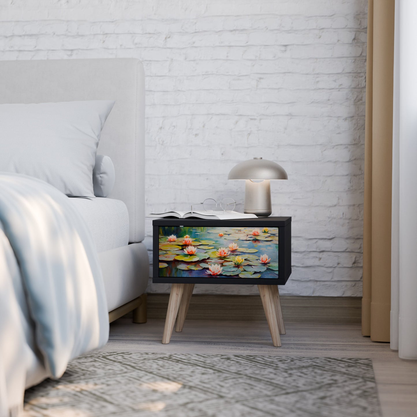 BLOOMING WATERS Nightstand in Black Finish