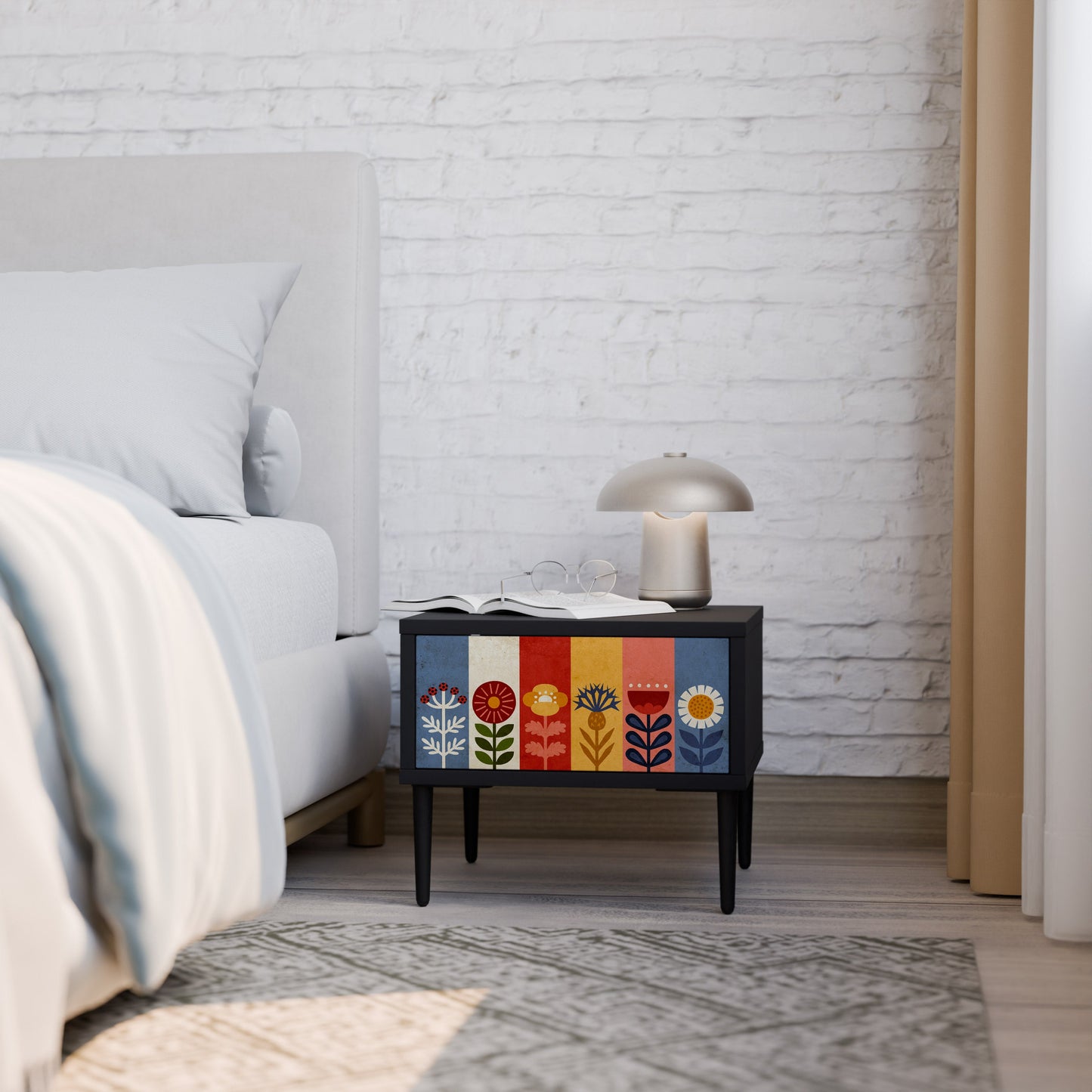 SCANDIC FLOWERET Nightstand in Black Finish