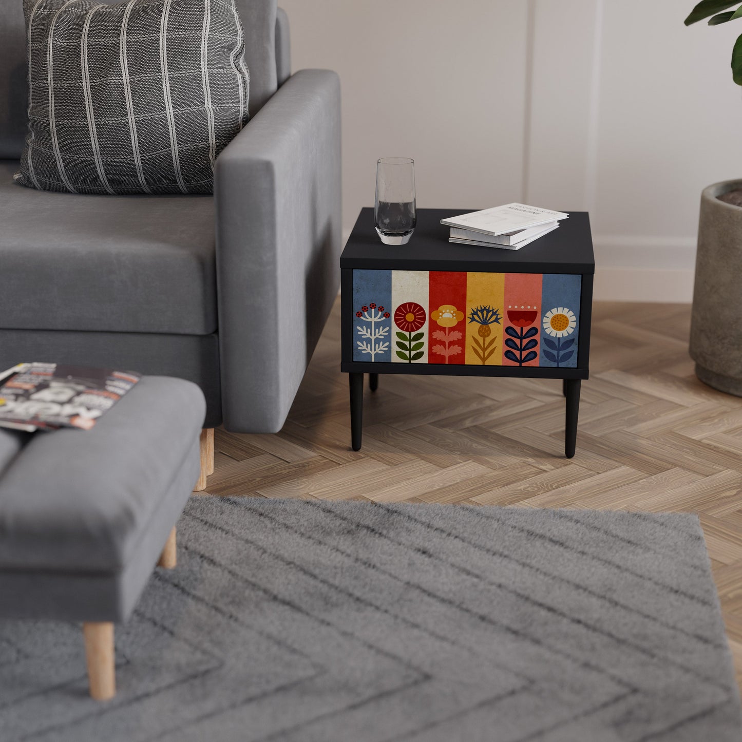 SCANDIC FLOWERET Nightstand in Black Finish