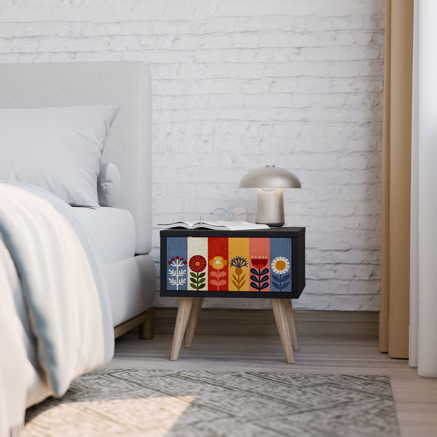 SCANDIC FLOWERET Nightstand in Black Finish