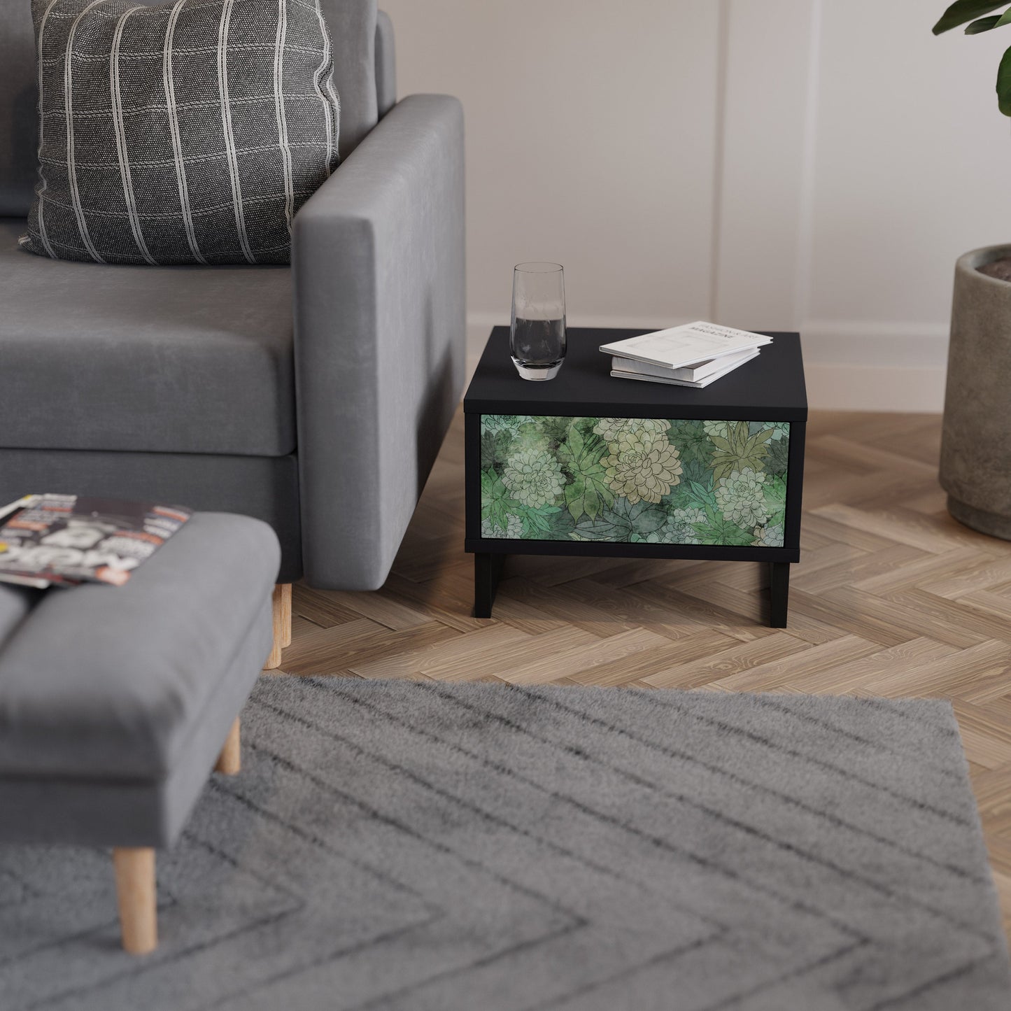 SUCCULENT CLUSTER Nightstand in Black Finish