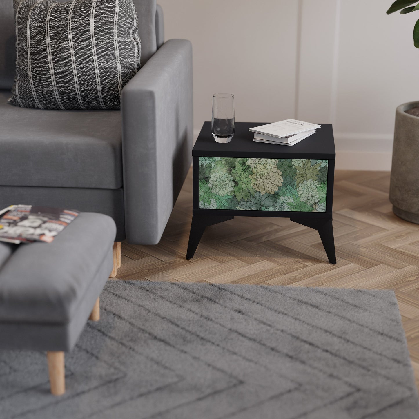 SUCCULENT CLUSTER Nightstand in Black Finish