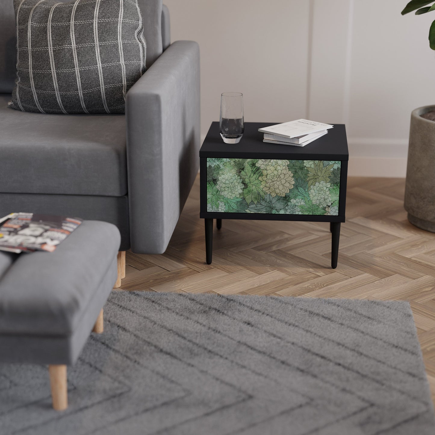 SUCCULENT CLUSTER Nightstand in Black Finish