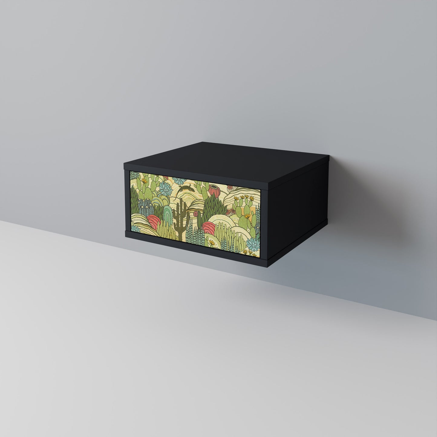 SUCCULENTS KALEIDOSCOPE Nightstand in Black Finish
