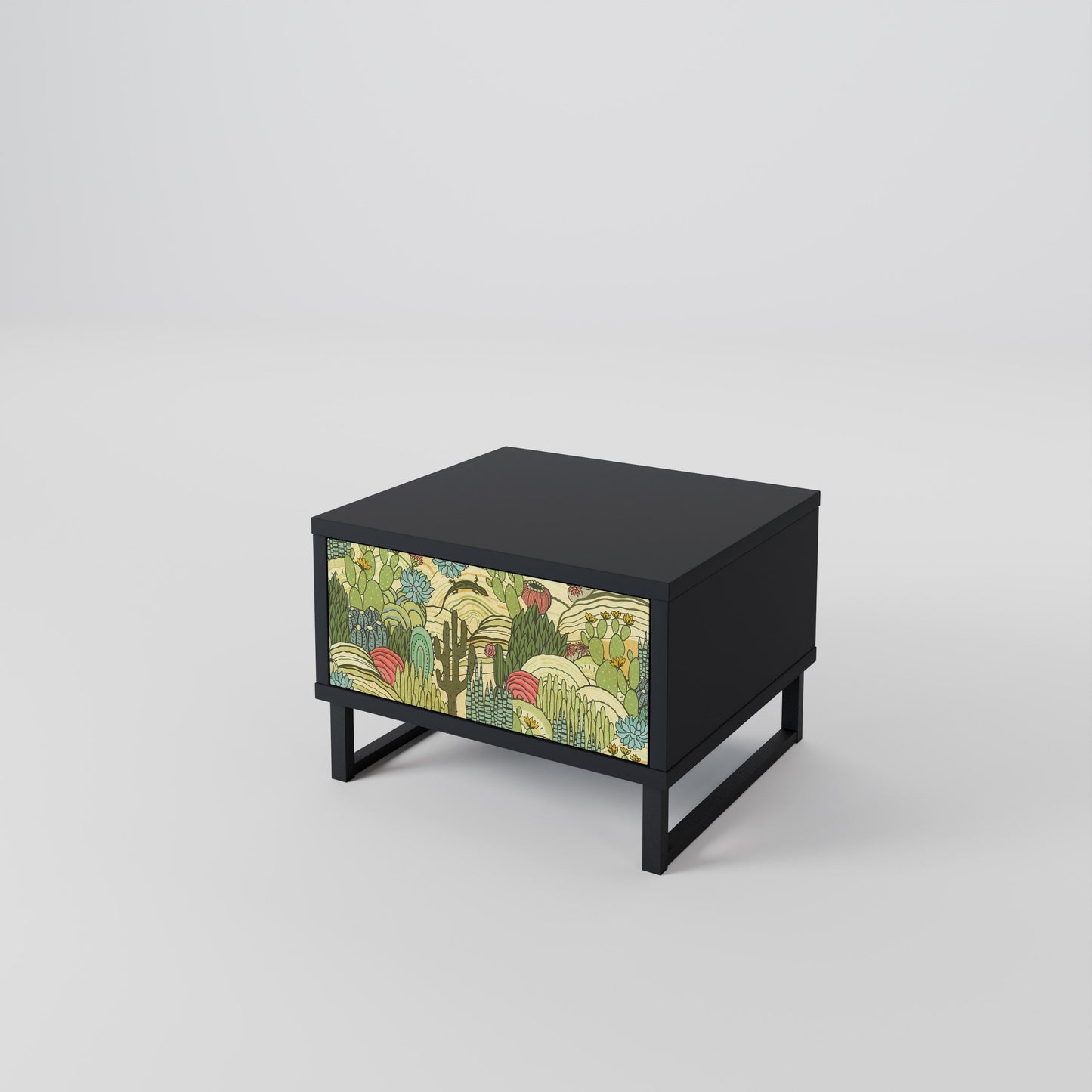 SUCCULENTS KALEIDOSCOPE Nightstand in Black Finish
