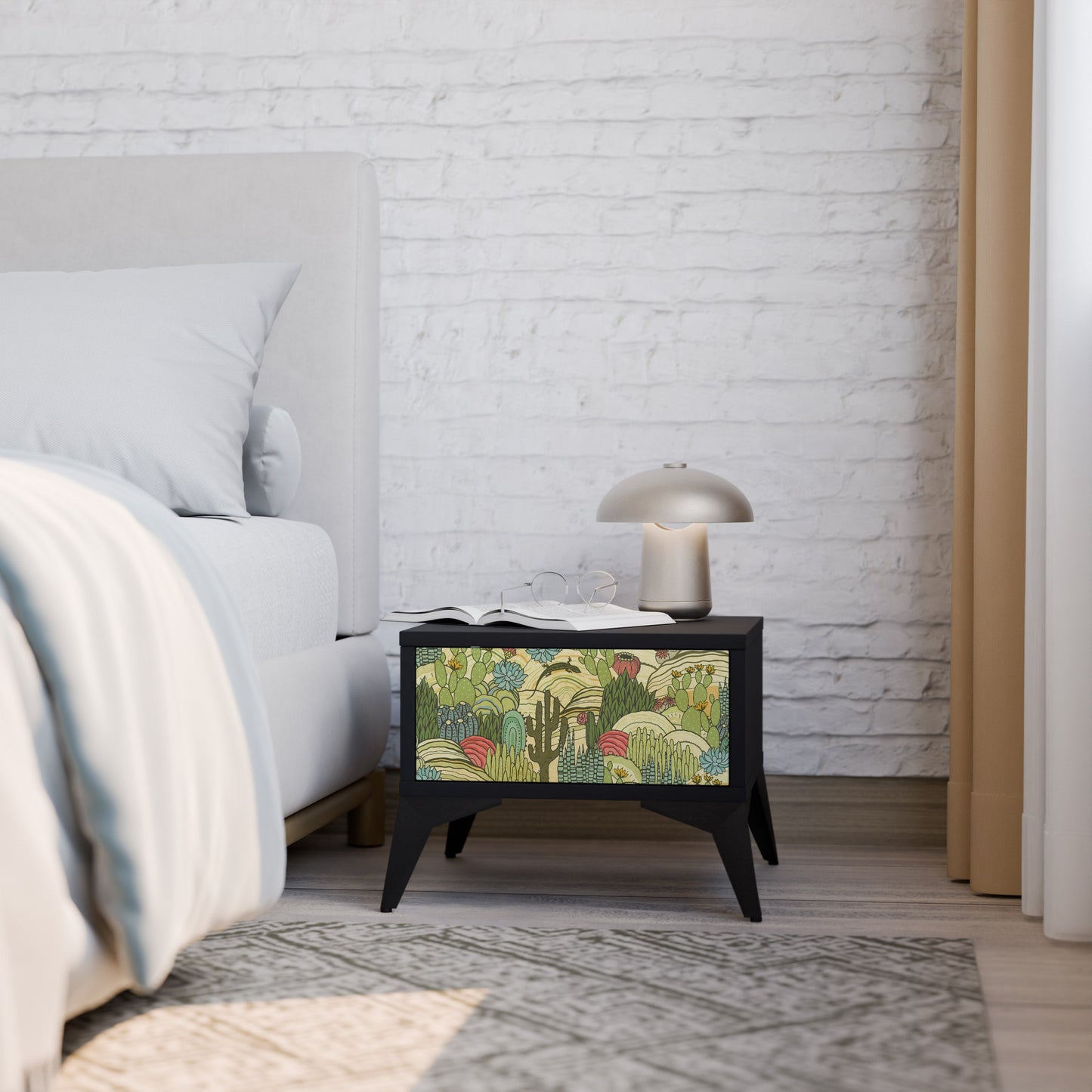SUCCULENTS KALEIDOSCOPE Nightstand in Black Finish
