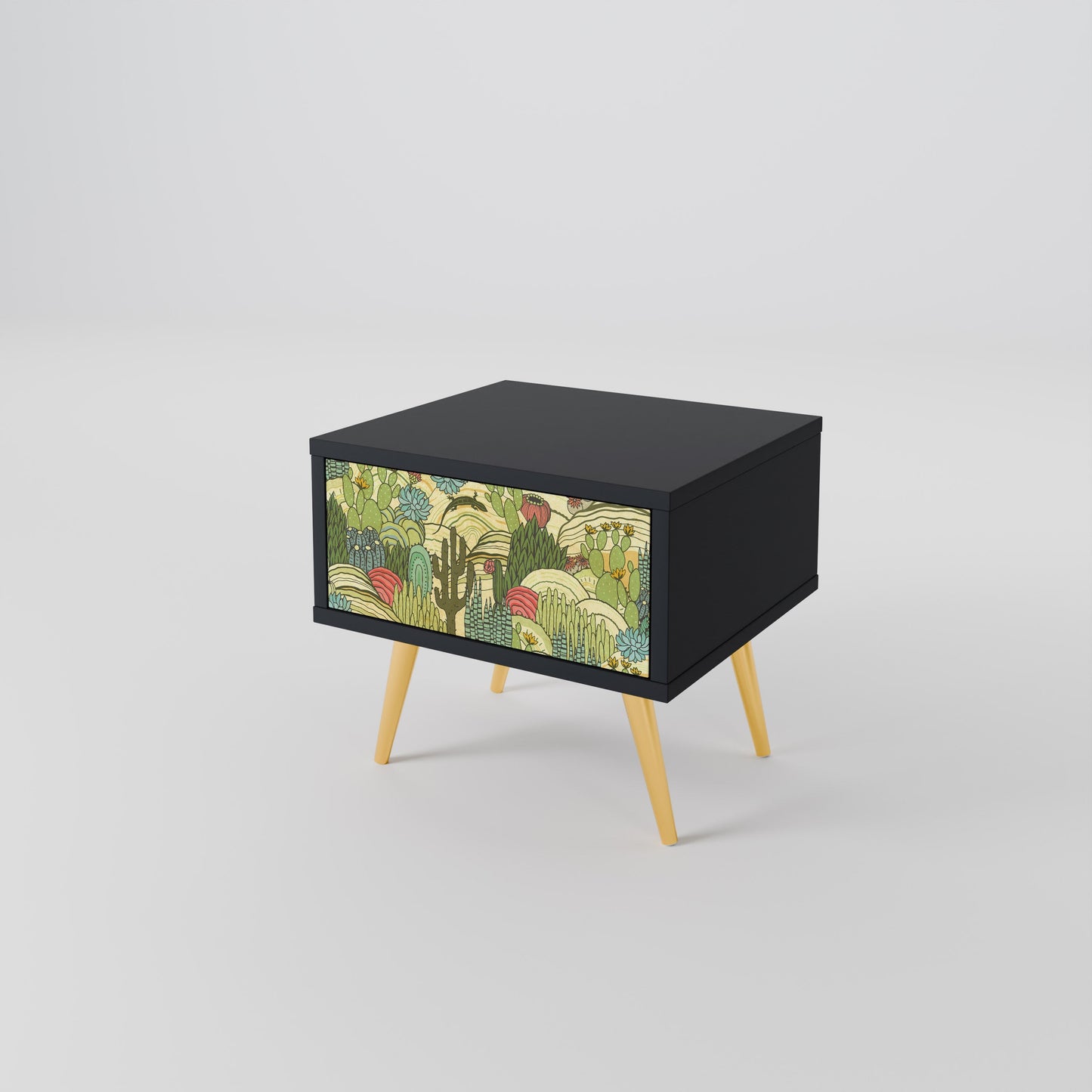 SUCCULENTS KALEIDOSCOPE Nightstand in Black Finish