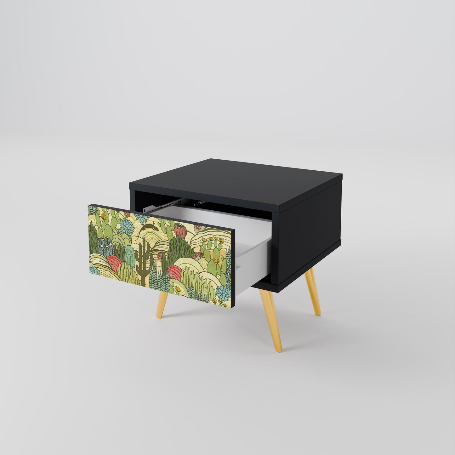 SUCCULENTS KALEIDOSCOPE Nightstand in Black Finish