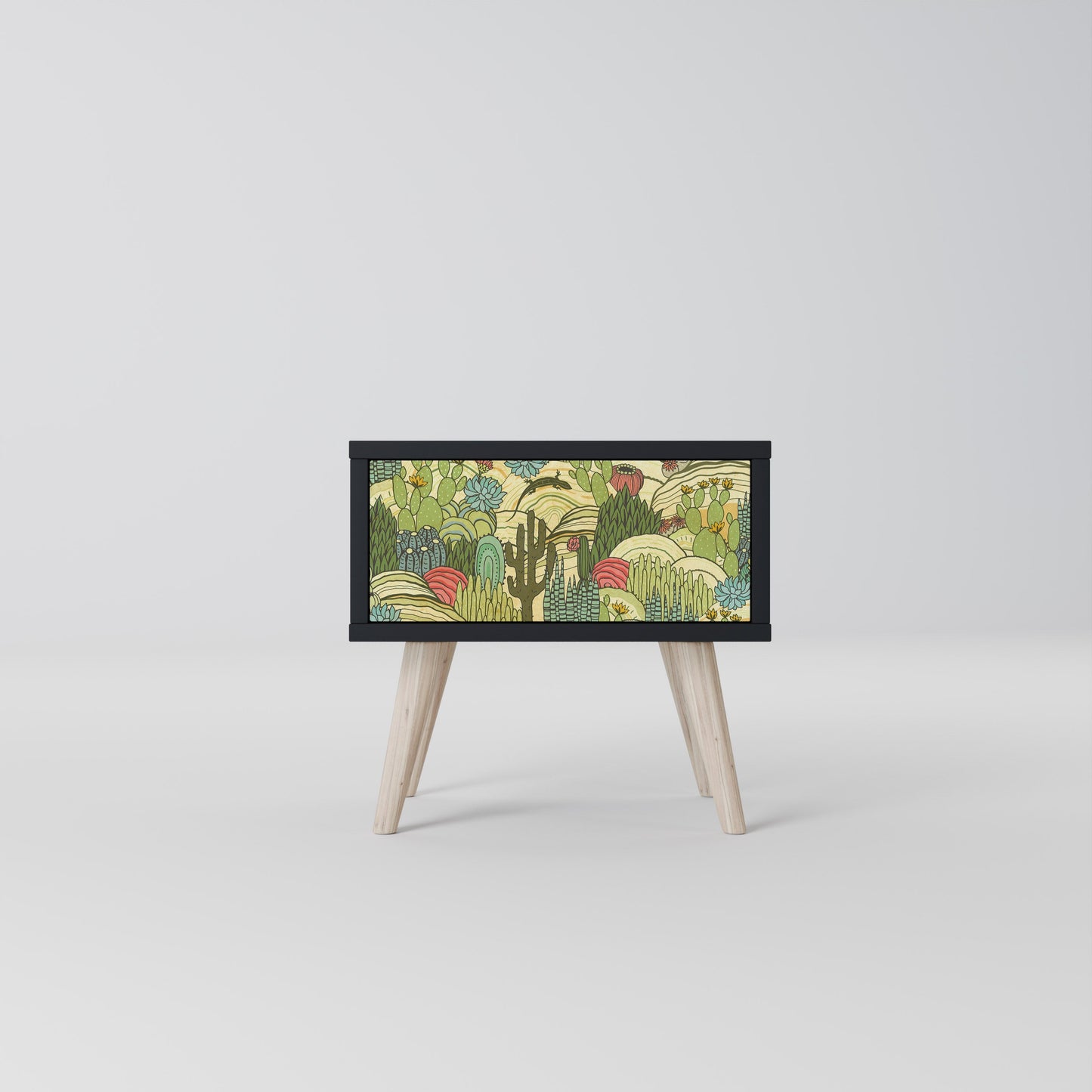 SUCCULENTS KALEIDOSCOPE Nightstand in Black Finish