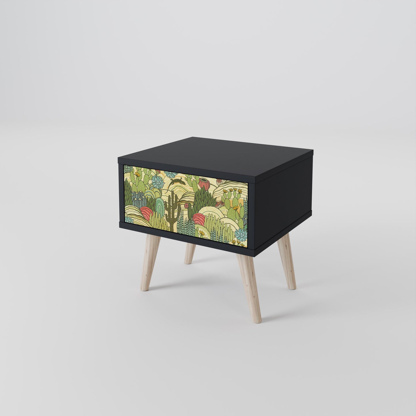SUCCULENTS KALEIDOSCOPE Nightstand in Black Finish