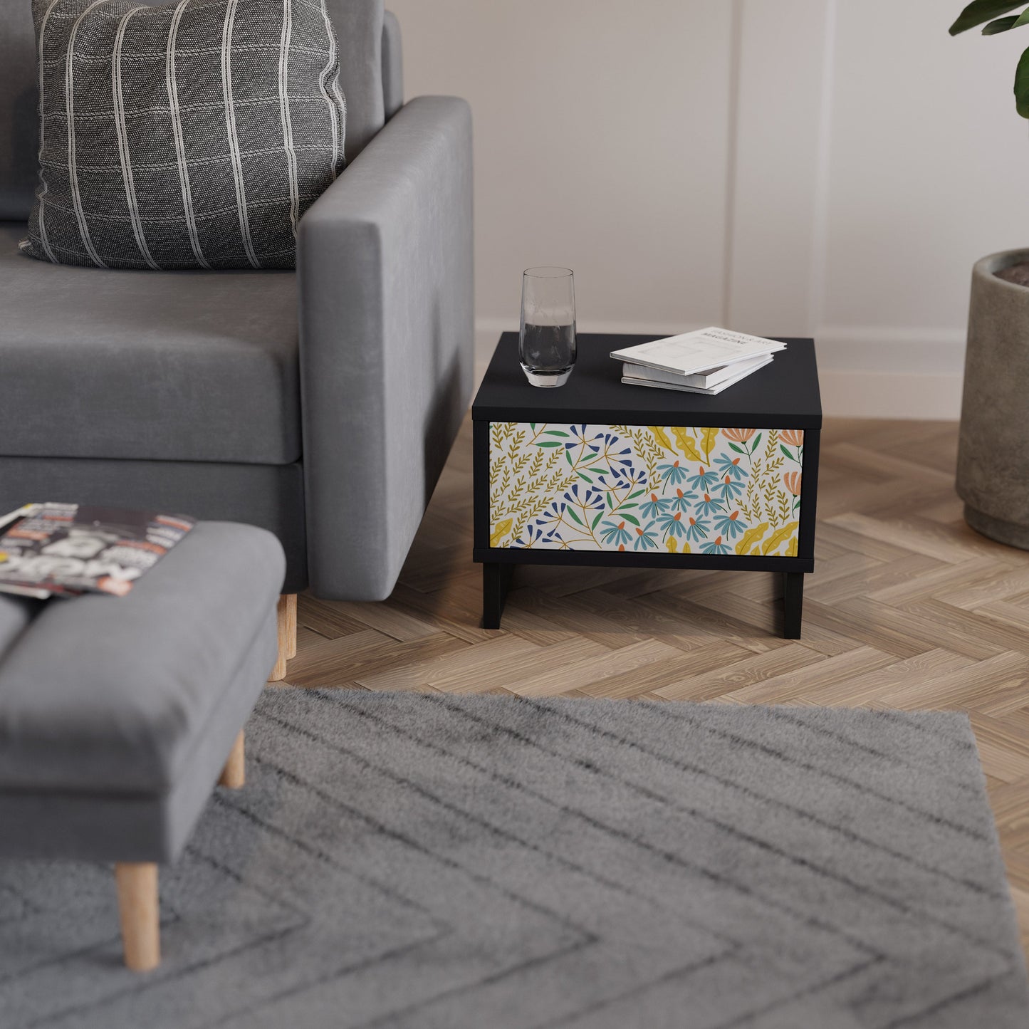 HELLO SPRING Nightstand in Black Finish