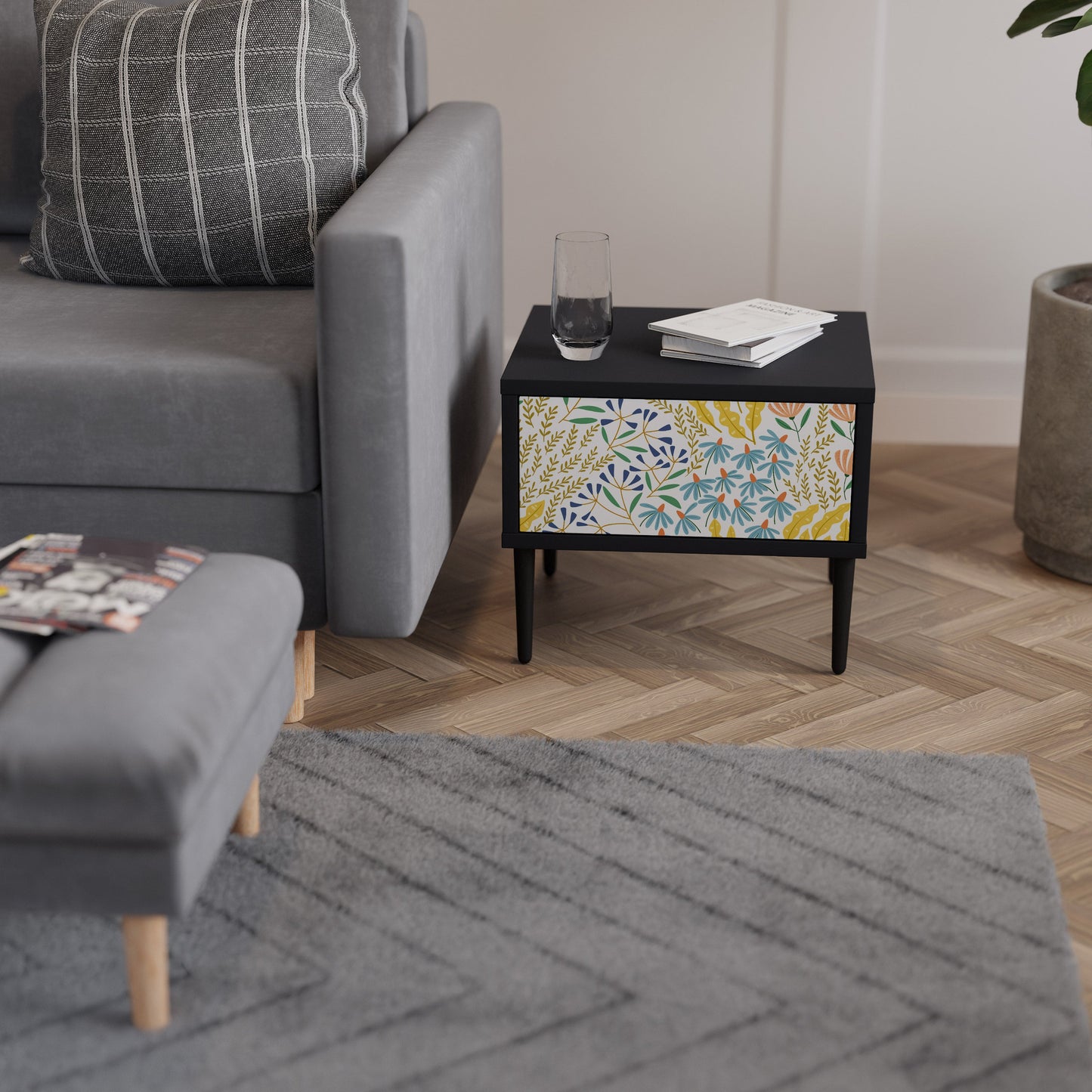 HELLO SPRING Nightstand in Black Finish