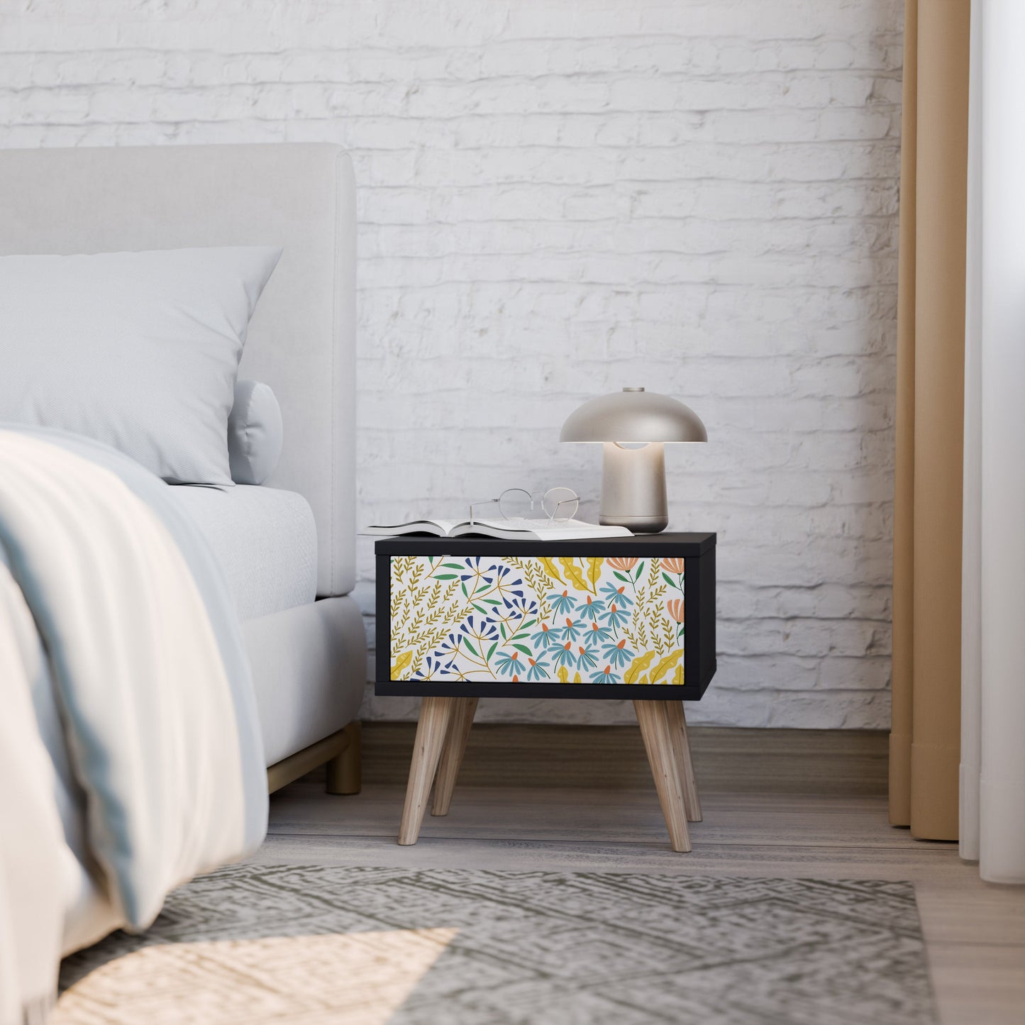 HELLO SPRING Nightstand in Black Finish