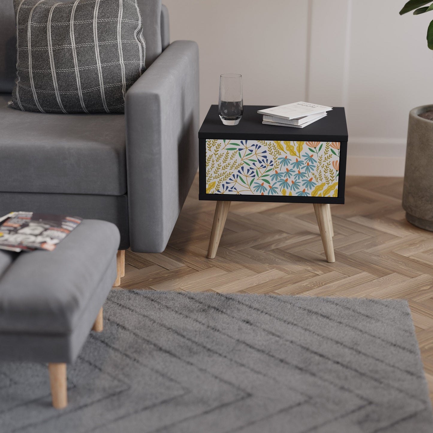 HELLO SPRING Nightstand in Black Finish