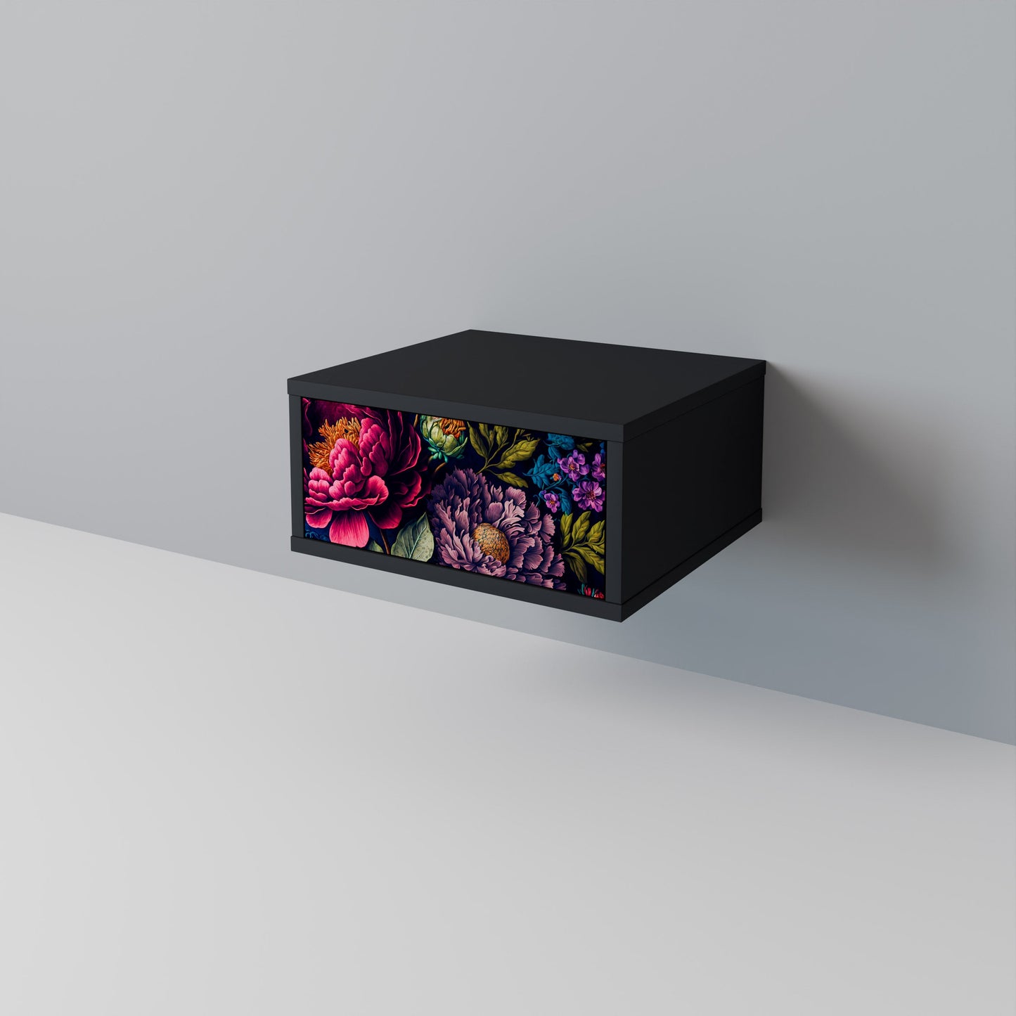 BLOOMING ELEGANCE Nightstand in Black Finish