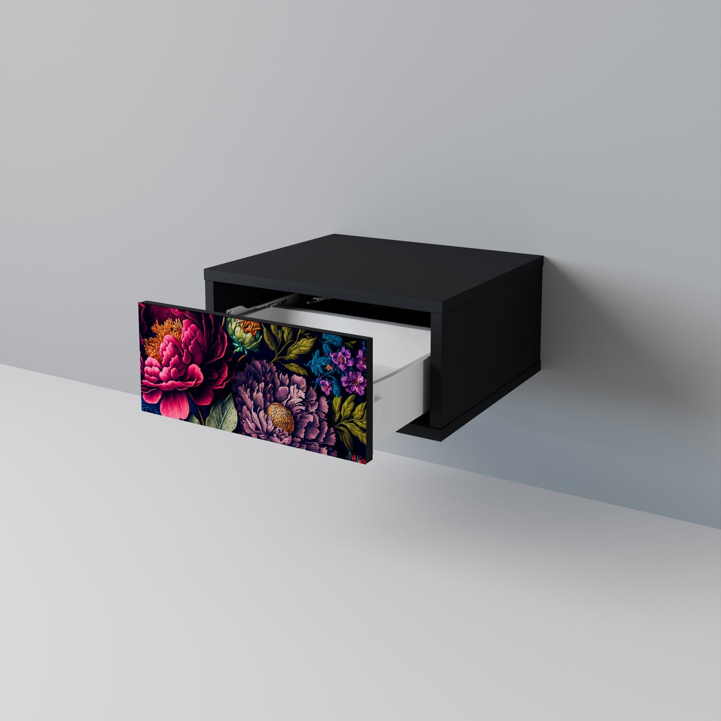 BLOOMING ELEGANCE Nightstand in Black Finish