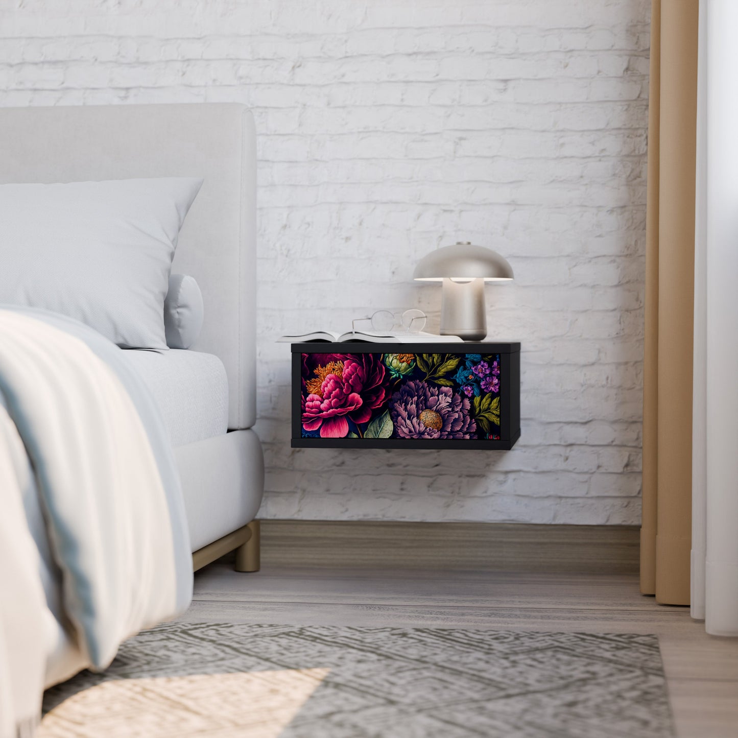 BLOOMING ELEGANCE Nightstand in Black Finish