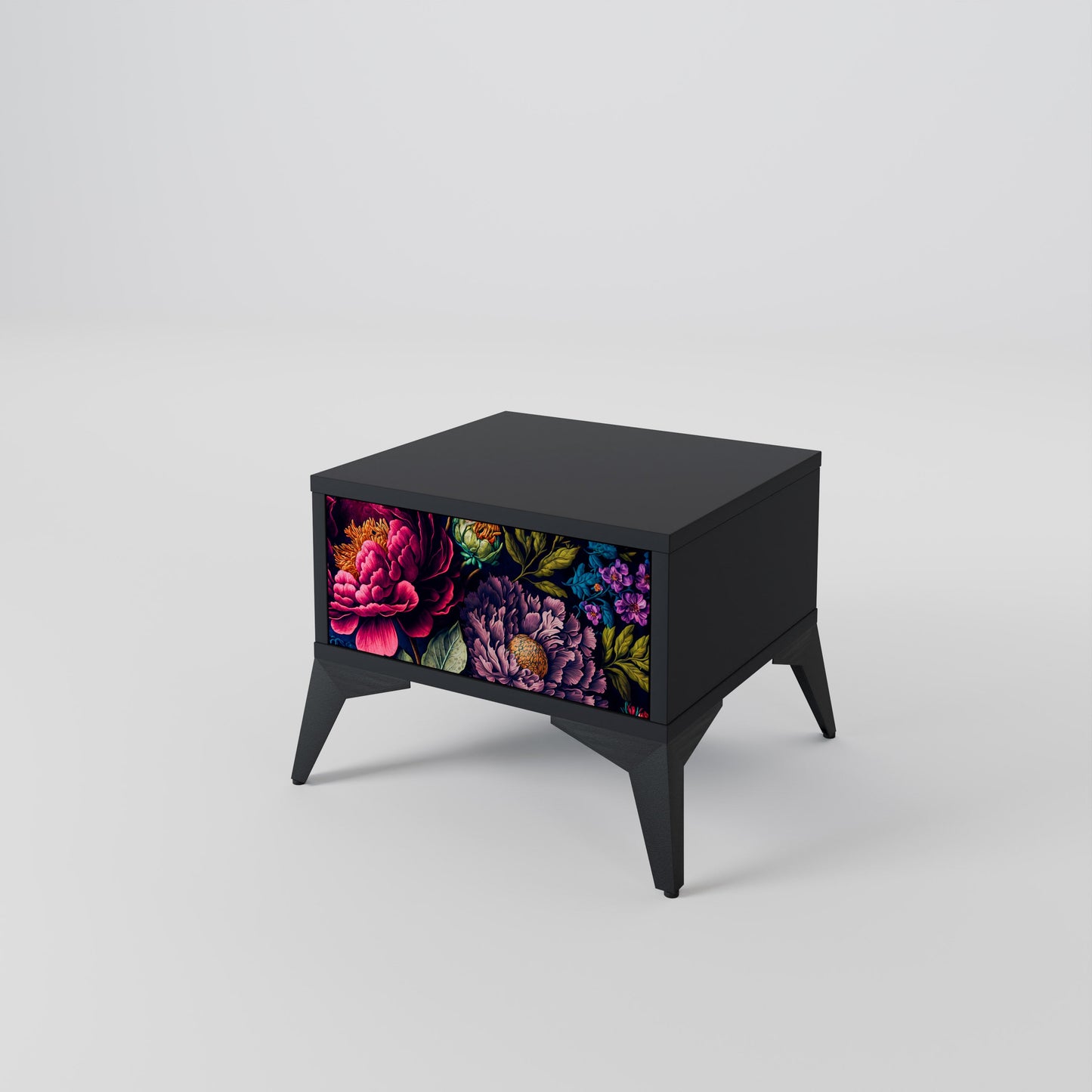 BLOOMING ELEGANCE Nightstand in Black Finish