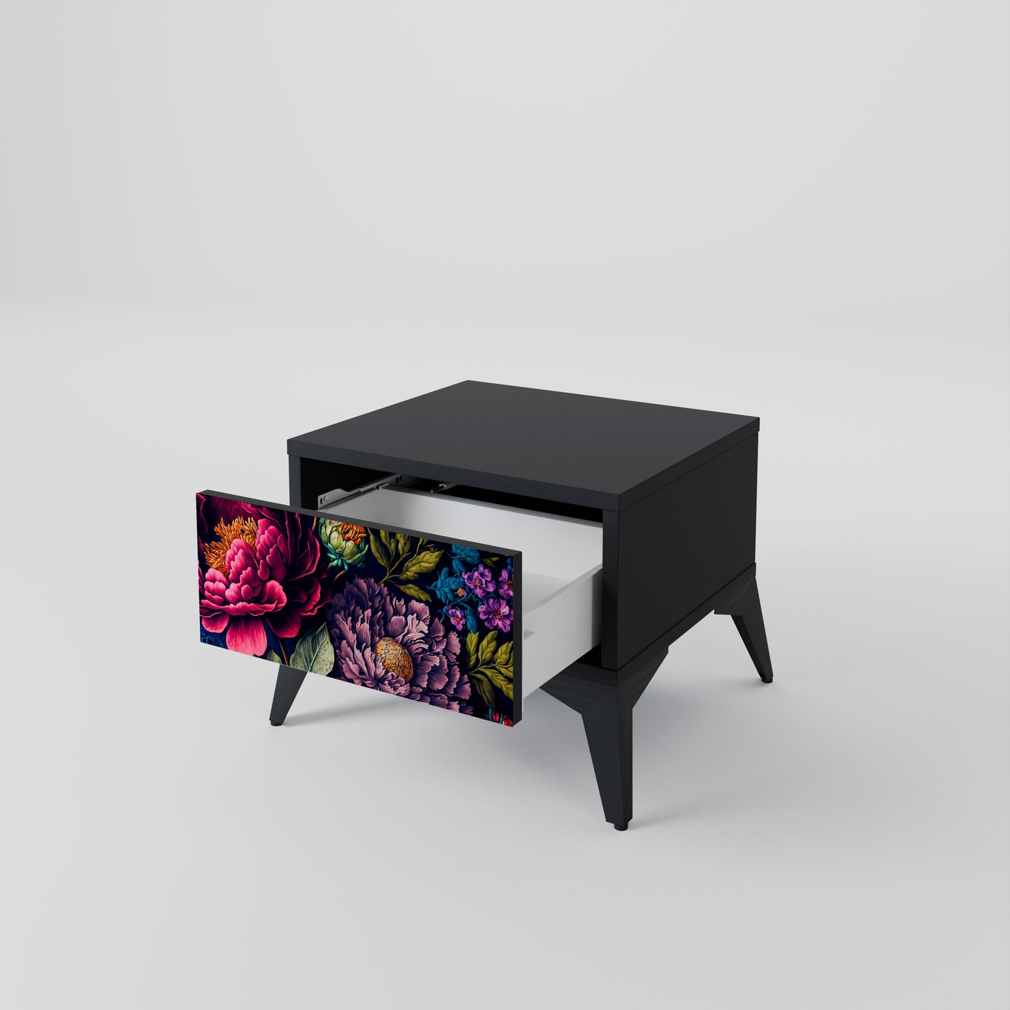 BLOOMING ELEGANCE Nightstand in Black Finish