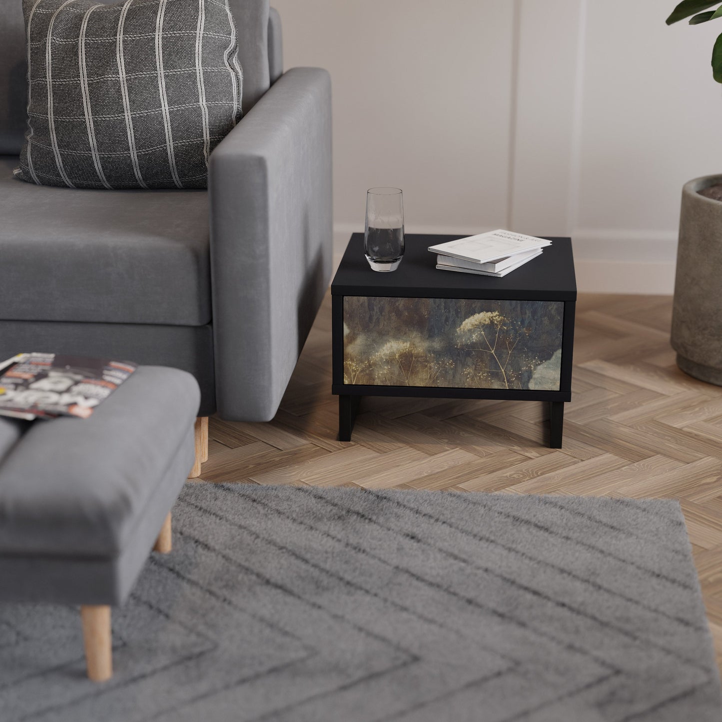 GENTLE POWER Nightstand in Black Finish