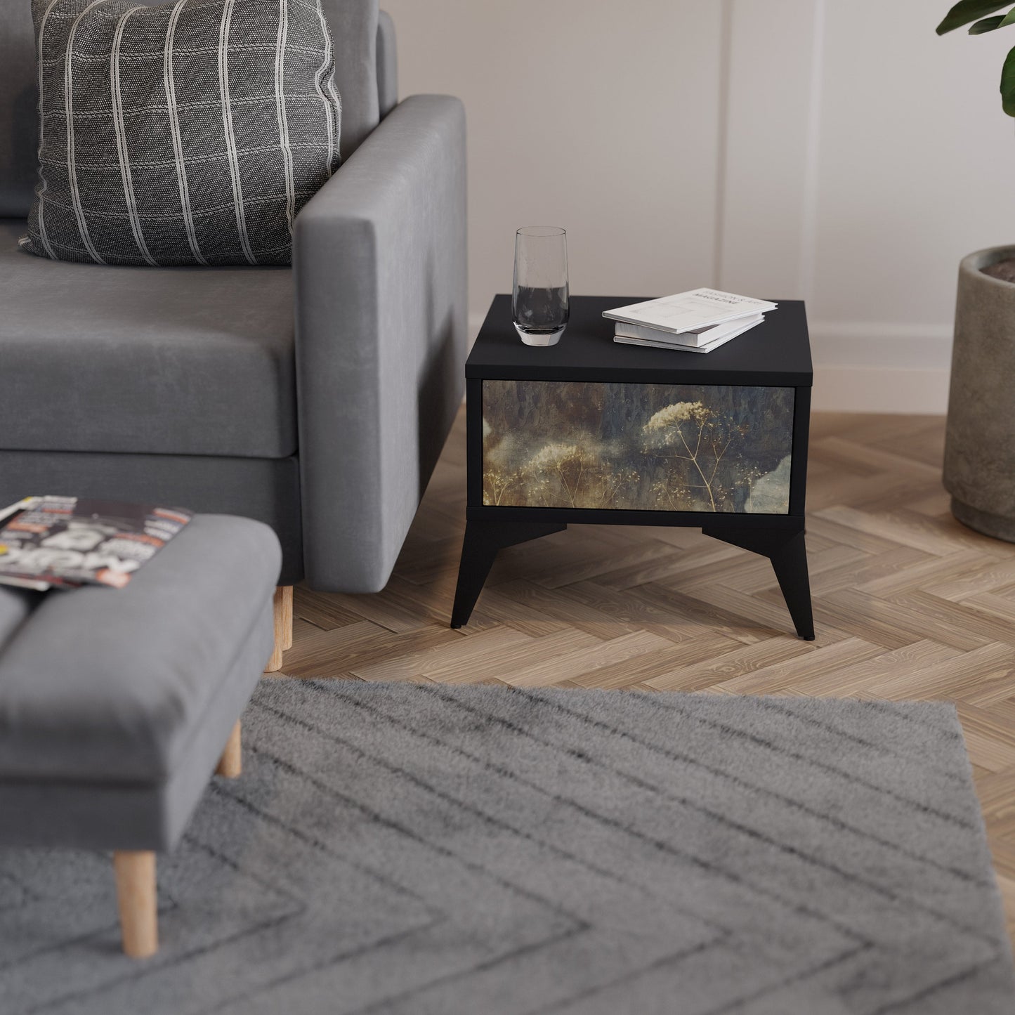 GENTLE POWER Nightstand in Black Finish